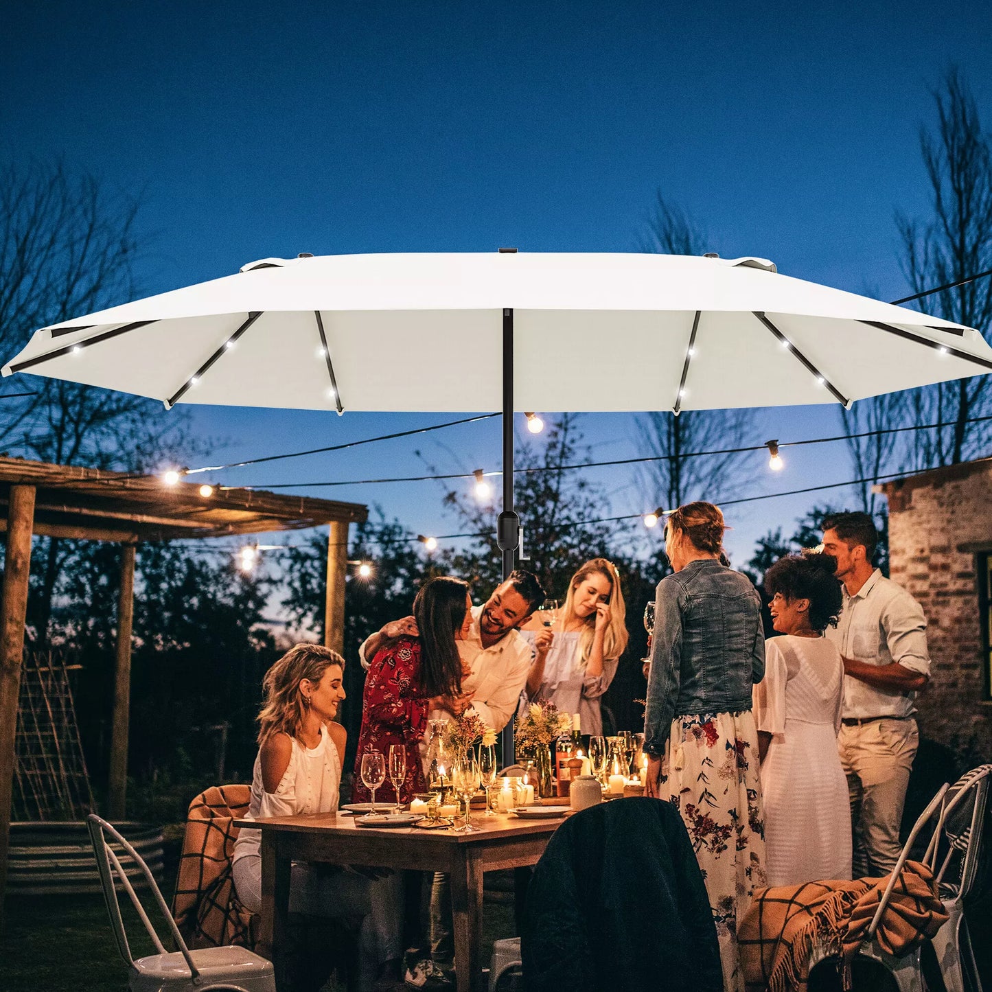 Ovalus skėtis nuo saulės, kreminės baltos spalvos, 440 x 256 cm