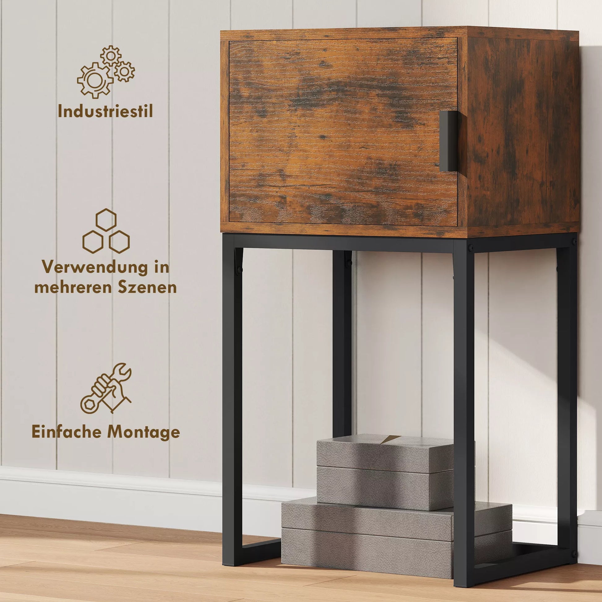 Konsolė, siaura, spintelė, pramoninis dizainas, svetainė, prieškambaris, 40x30x76 cm, rusvi rudi