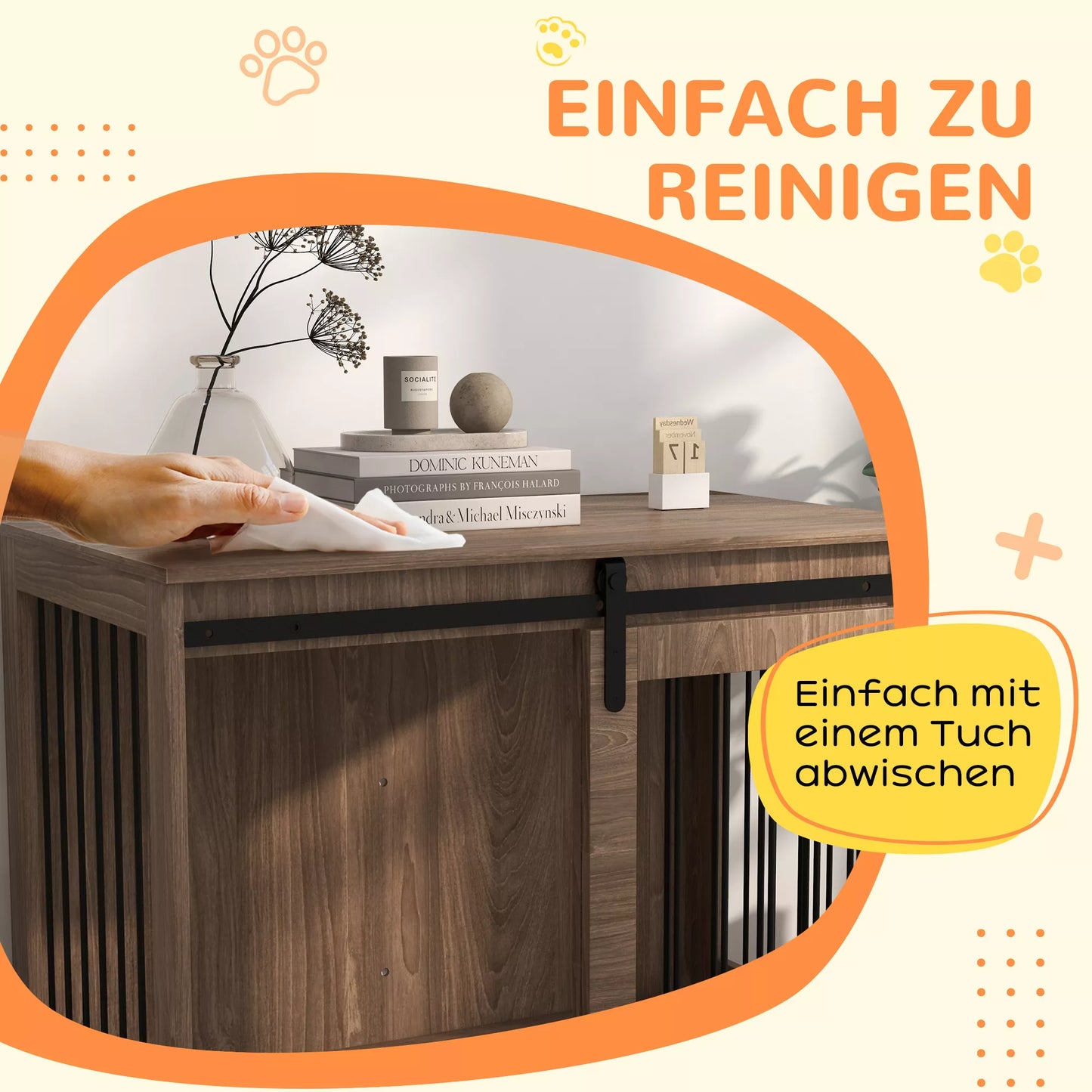 Šunų dėžė, Užrakinamas, Medžio išvaizdos, Rustiškas dizainas, 98 cm x 58 cm x 61 cm, Riešutas + Juoda