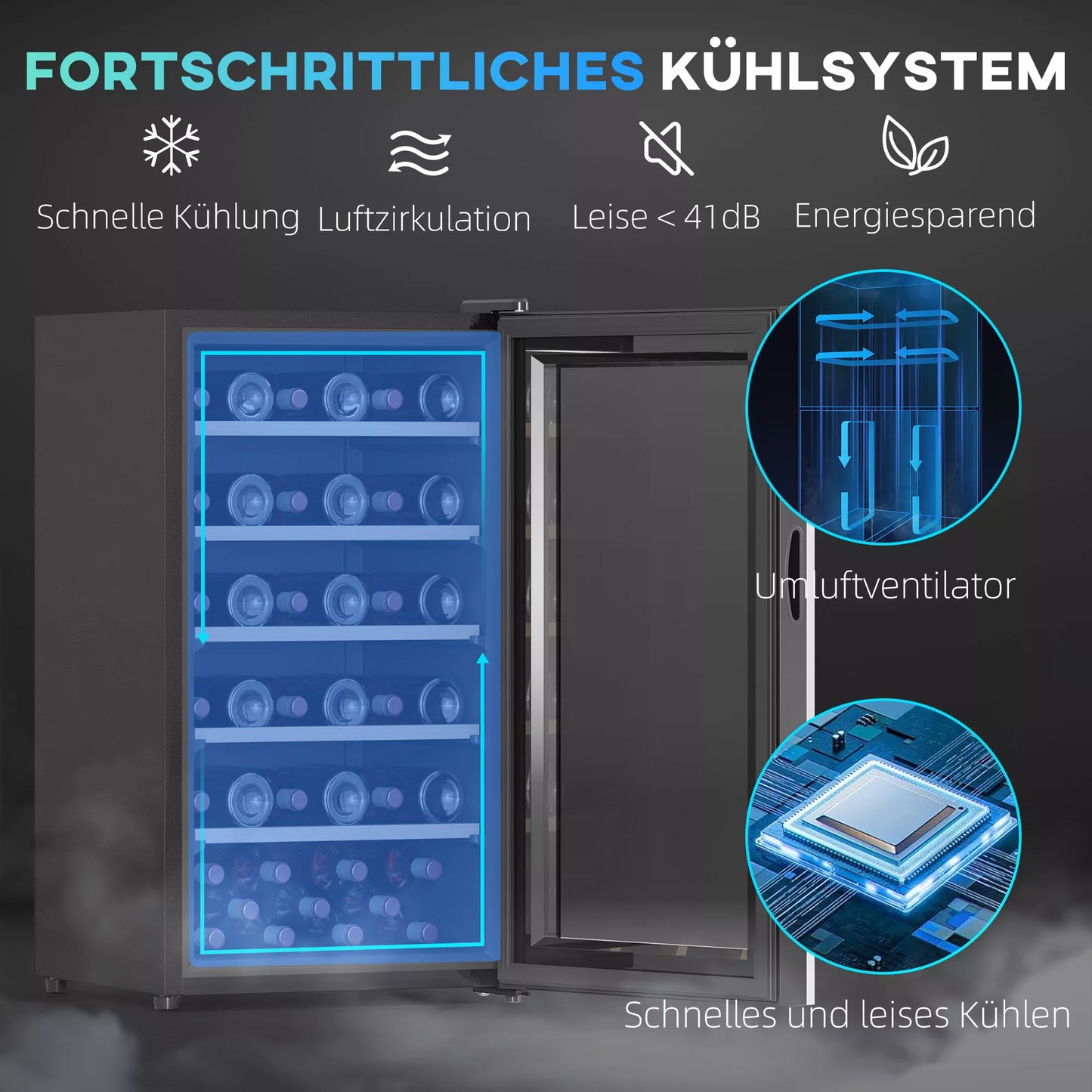 Vyno šaldytuvas 41 vyno buteliui, 91 litro talpos, gėrimų šaldytuvas su LED ekranu, jutikliniu ekranu, juodos spalvos