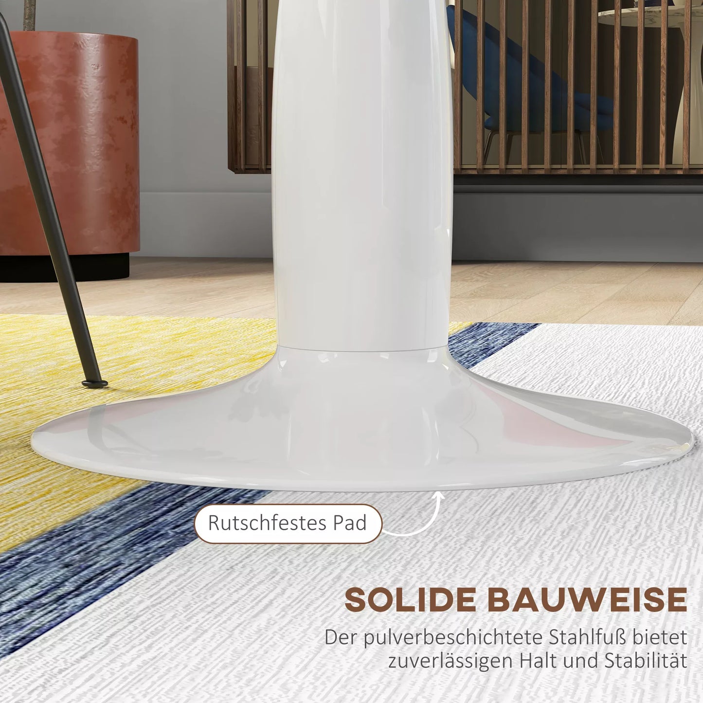 Apvalus valgomojo stalas, milteliniu būdu dengtas plienas, MDF su melaminu, neslystančios kojelės, 70 x 74 cm, baltas