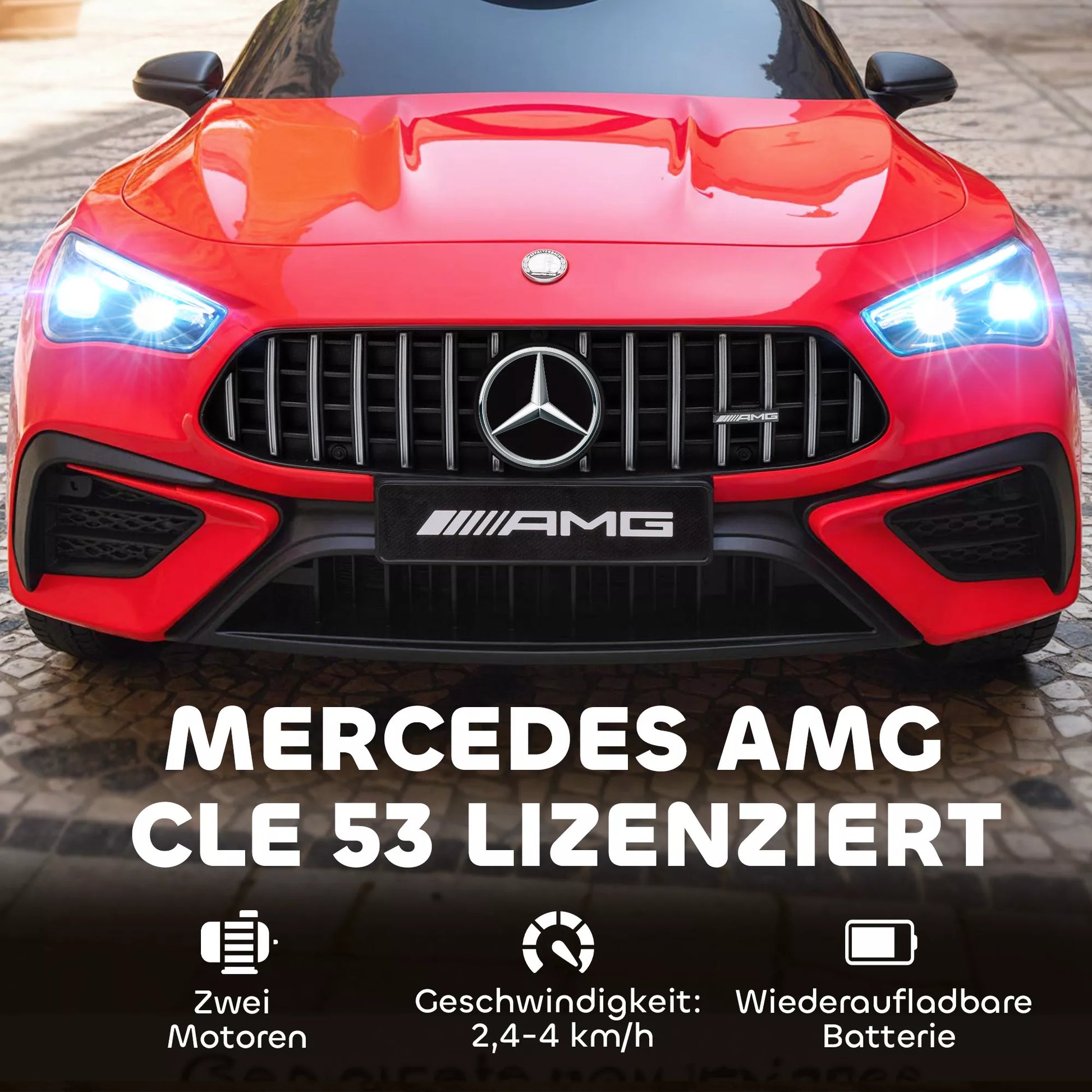 Vaikų elektrinis automobilis, „Mercedes“ dizainas, 12 V varikliai, nuotolinis valdymas, LED žibintai, muzika, skirtas 3–6 metų vaikams, raudonas