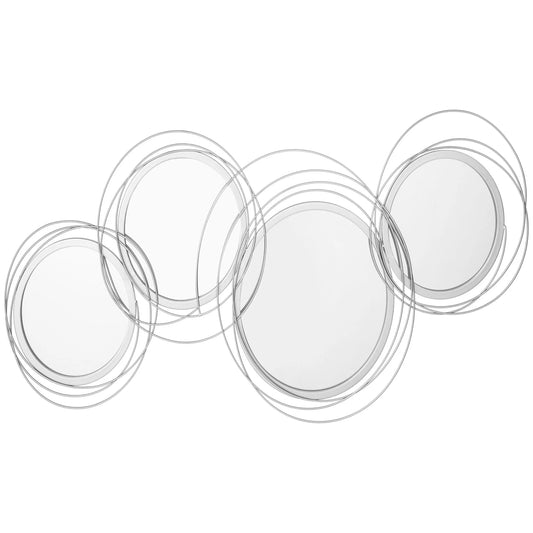 Veidrodžių rinkinys sienų dekoravimui, sienų puošmena su 4 apvaliais veidrodžiais, sieninis veidrodis, koridoriaus veidrodis, 107 x 4 x 56 cm