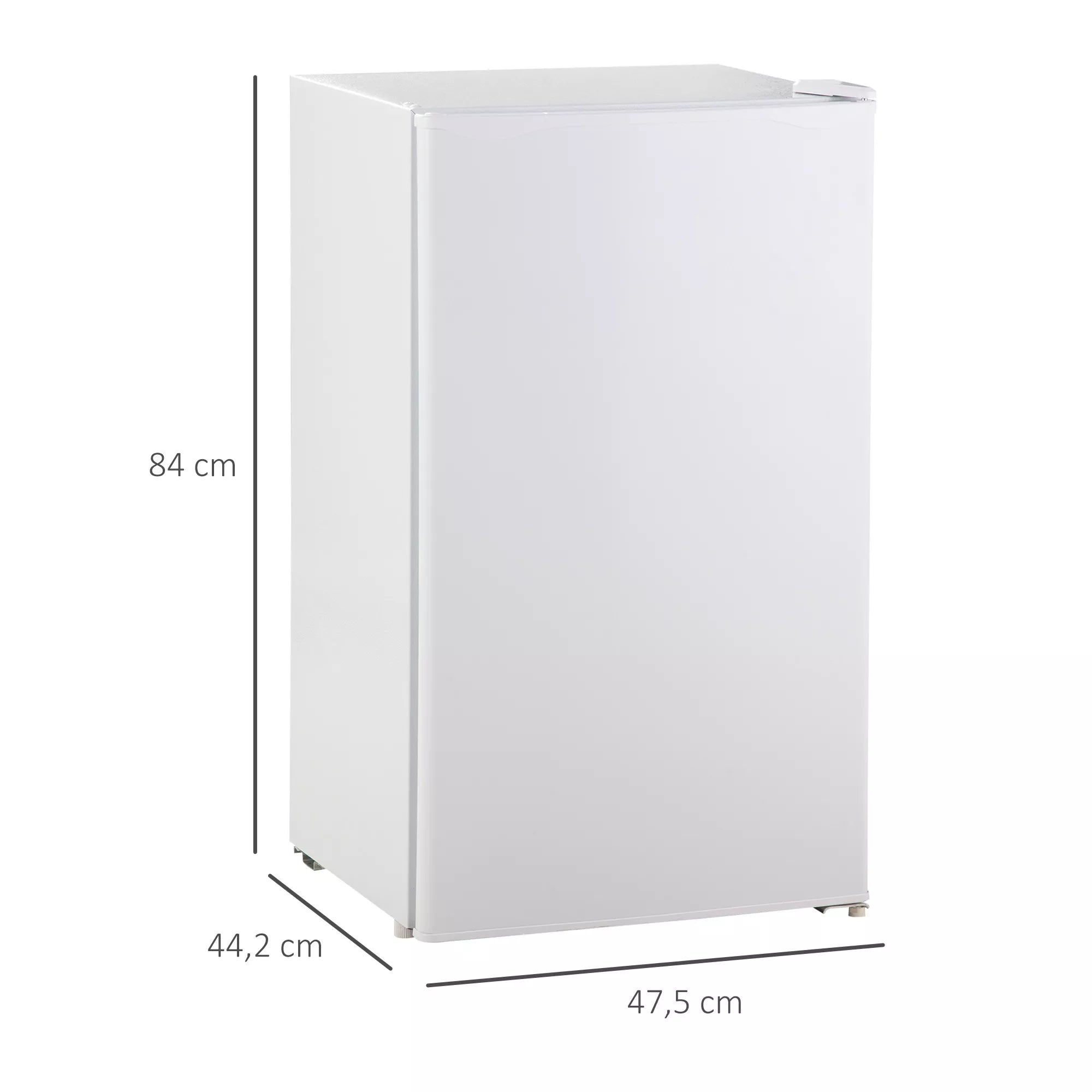 Mini šaldytuvas, 91 litro talpa, šaldymo skyrius, reguliuojami skyriai, tylus veikimas, kompaktiškas dydis, plastikas, plienas, baltas
