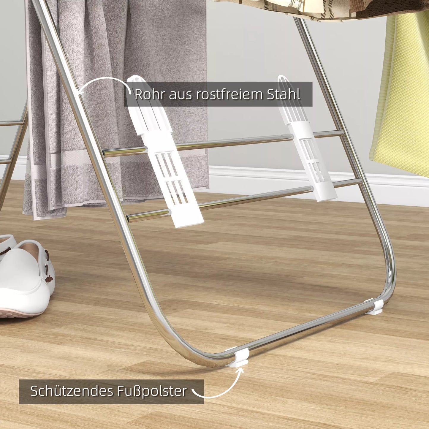 Skalbinių džiovintuvas 1,48 m džiovinimo ilgis, nešiojamas stovinis džiovintuvas su teleskopinėmis strypais, sparninis skalbinių džiovintuvas, skalbinių džiovintuvas vidaus ir lauko naudojimui, sidabrinis + baltas