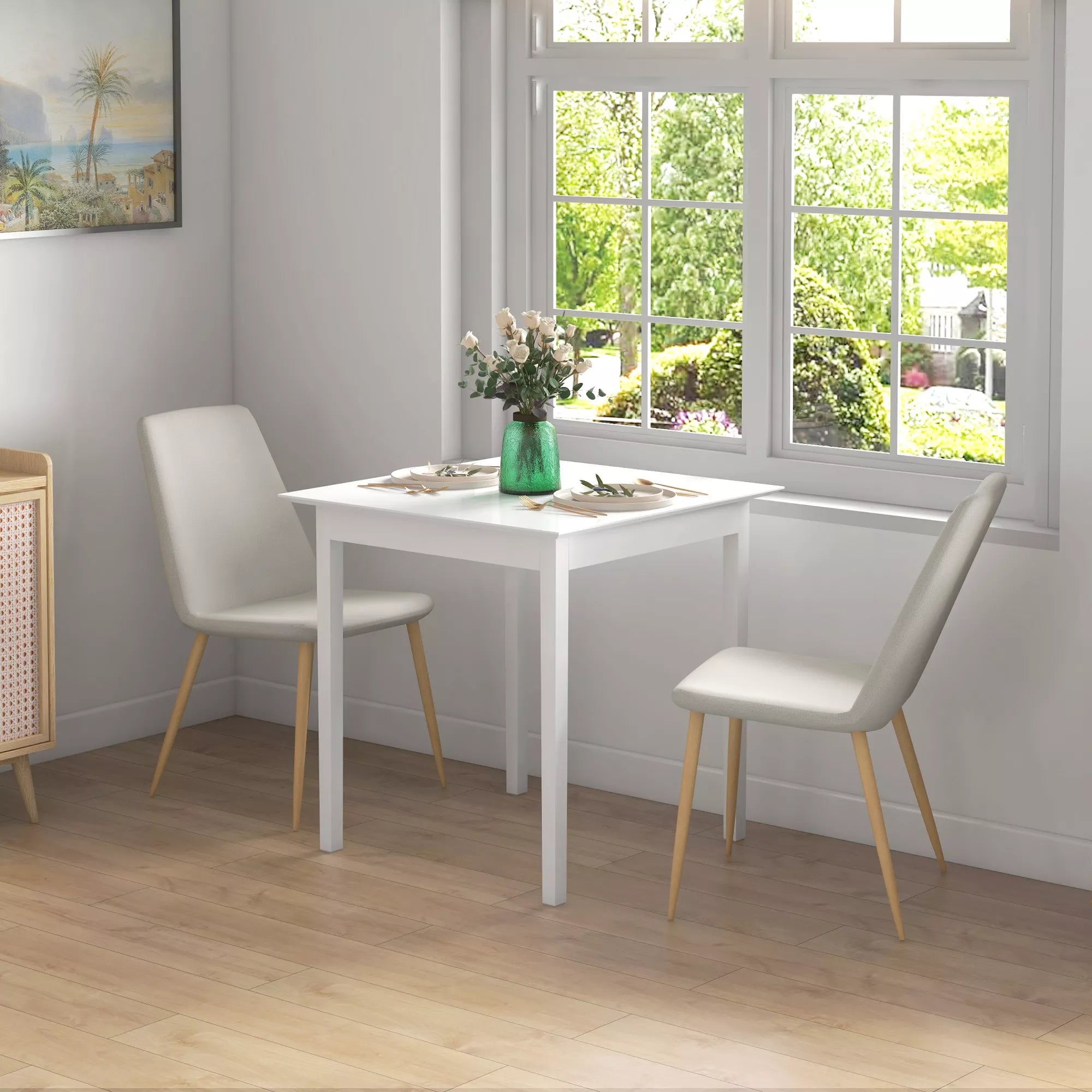 HOMCOM Virtuvės ir valgomojo stalas, kvadratinis, modernaus dizaino, 75 cm x 75 cm x 76 cm, baltas
