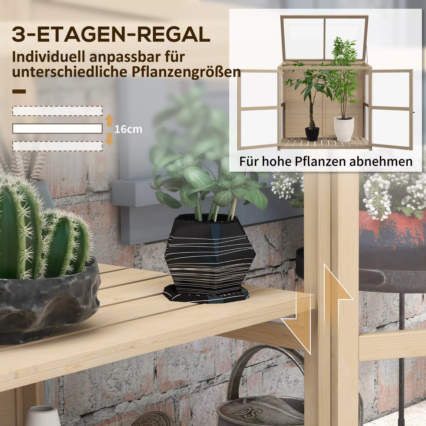 Pakeltas lysvas (šiltnamis/sodinimo lysvė), atsparus oro sąlygoms, 2 pakopos, eglės mediena, 103 x 61 x 103 cm, natūralus