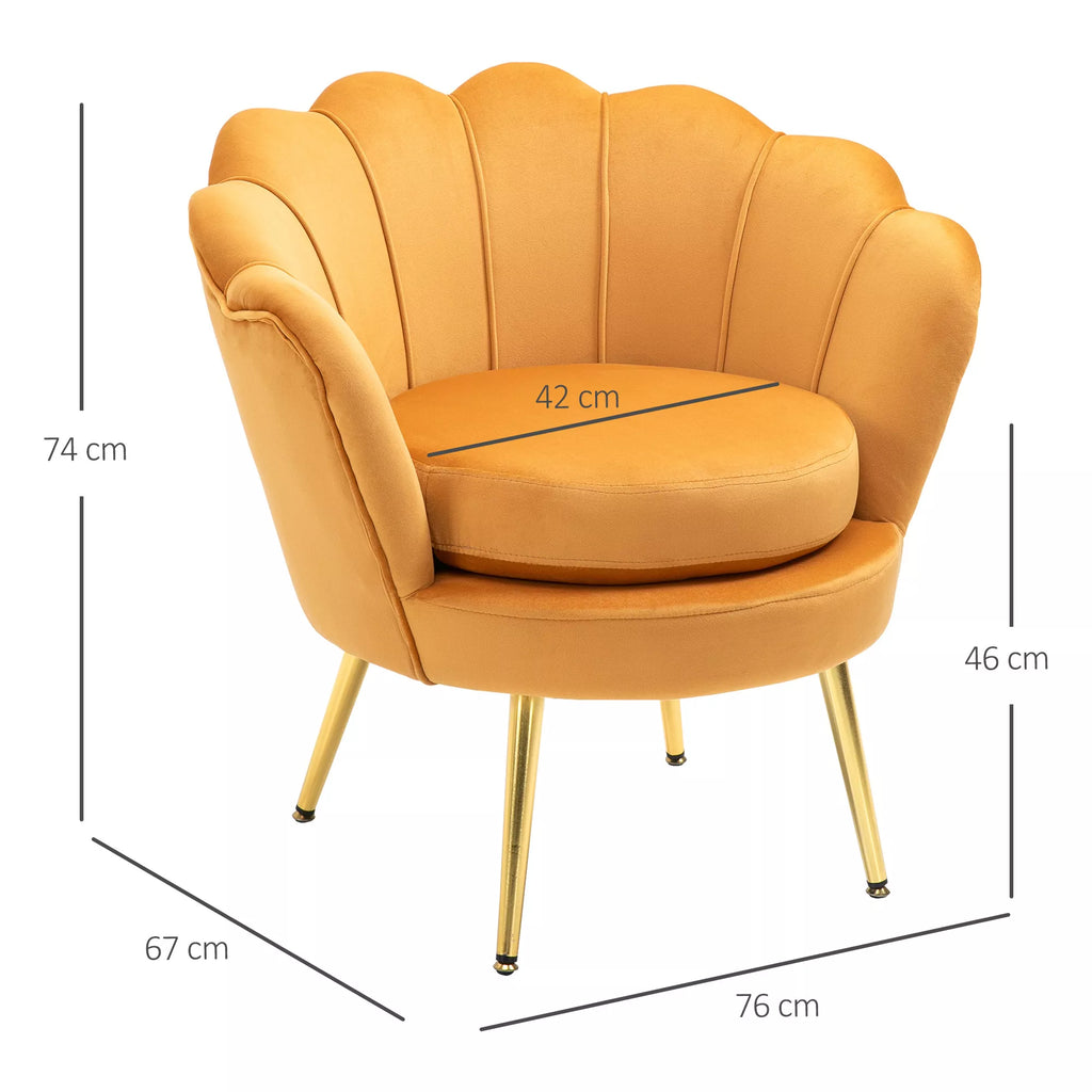HOMCOM Laisvalaikio fotelis, Vintažinis fotelis su aksomo išvaizda, Metalinis rėmas, 76 x 67 x 74 cm, Geltonas