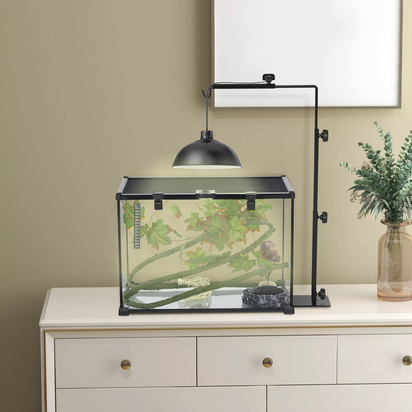 Šildymo lempos stovas terariumams, reguliuojamo aukščio, 40x15x95cm, Juodas