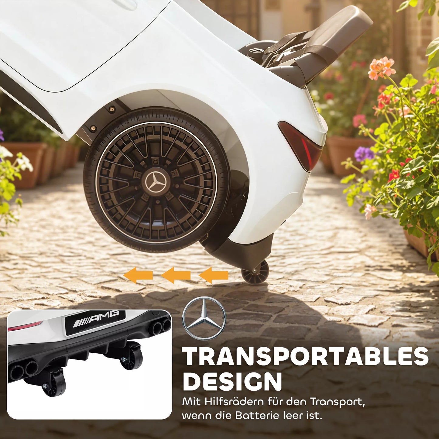 Elektrinis automobilis vaikams, Mercedes dizainas, 12V varikliai, nuotolinio valdymo pultas, LED žibintai, muzika, skirtas 3-6 metų vaikams, baltas