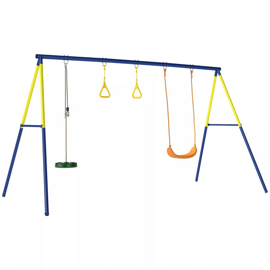 Sūpynės iki 150 kg 3-in-1 vaikų sūpynės su klasikine sūpynėmis, gimnastikos žiedais, stovimomis sūpynėmis, 285x160x181 cm