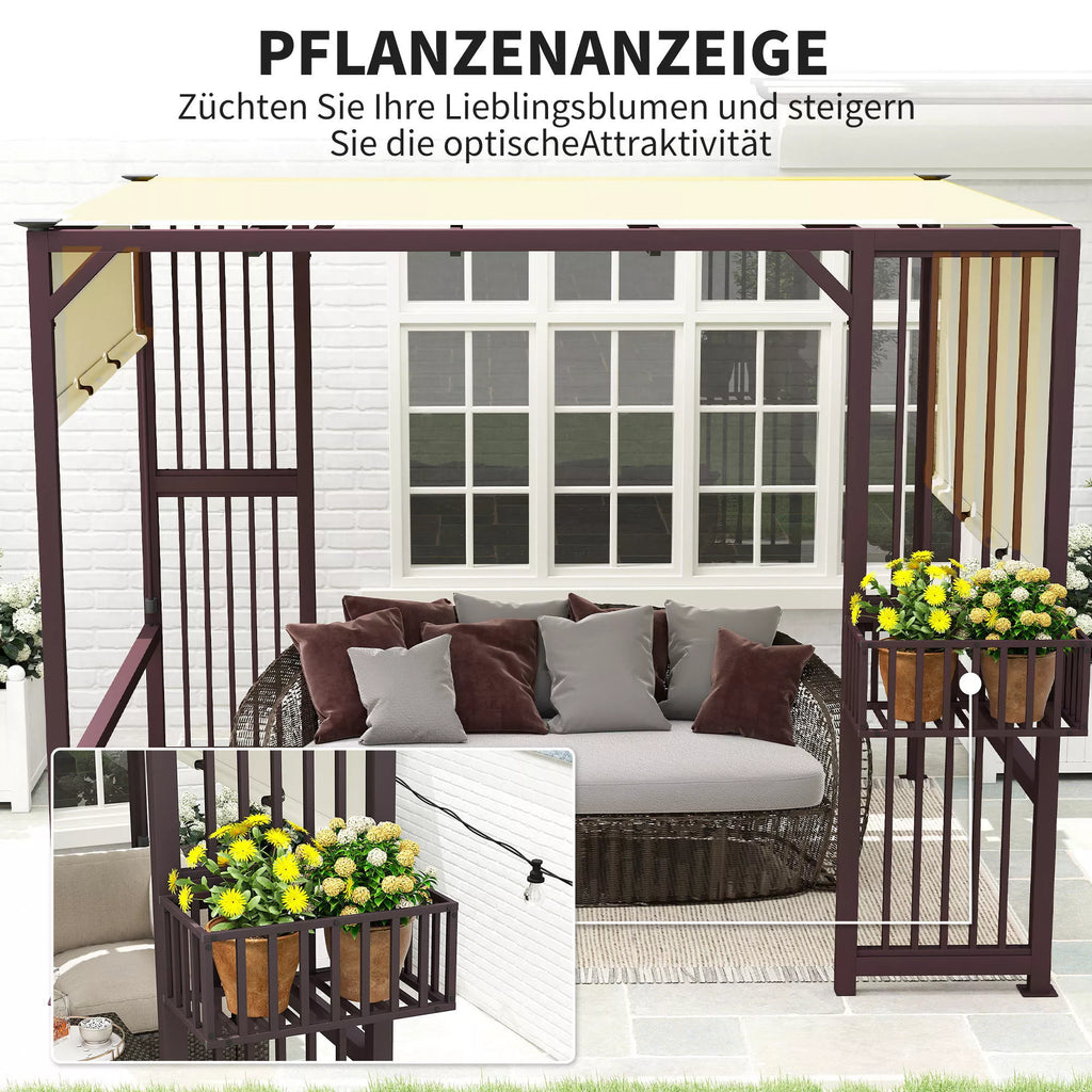 Pergola paviljonas 3x2,5 m UV 30+Stabilus, atsparus žiemos sąlygoms, su reguliuojamu stumdomu stogu, tamsiai rudos spalvos