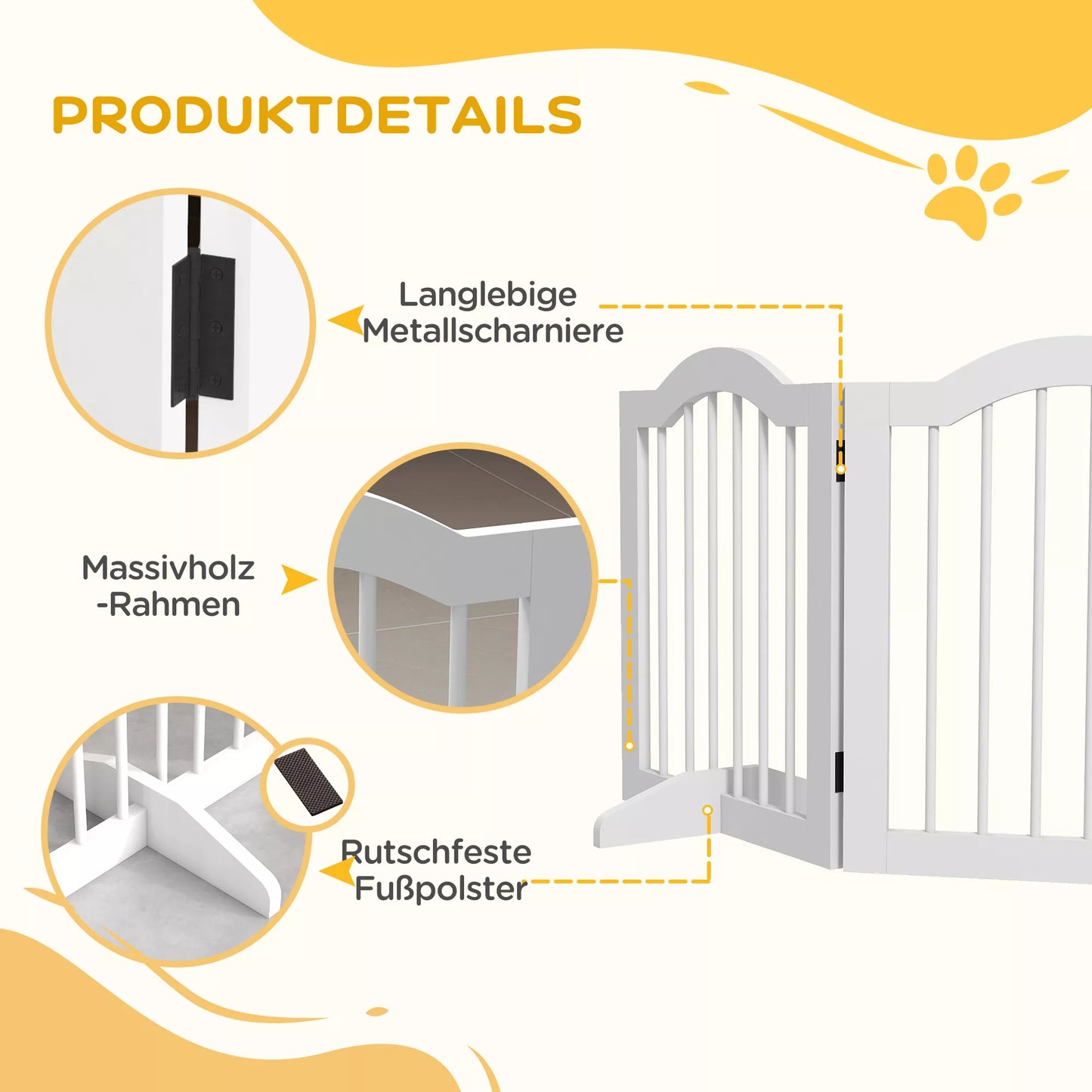 Sulankstomi šunų apsaugos varteliai, 4 paneliai, skirti laiptams, koridoriams, durims, MDF/medžio masyvas, balti