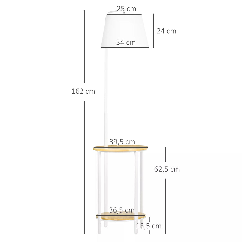 Pastatomas šviestuvas su 2 lentynomis, 162 cm, natūrali ir balta