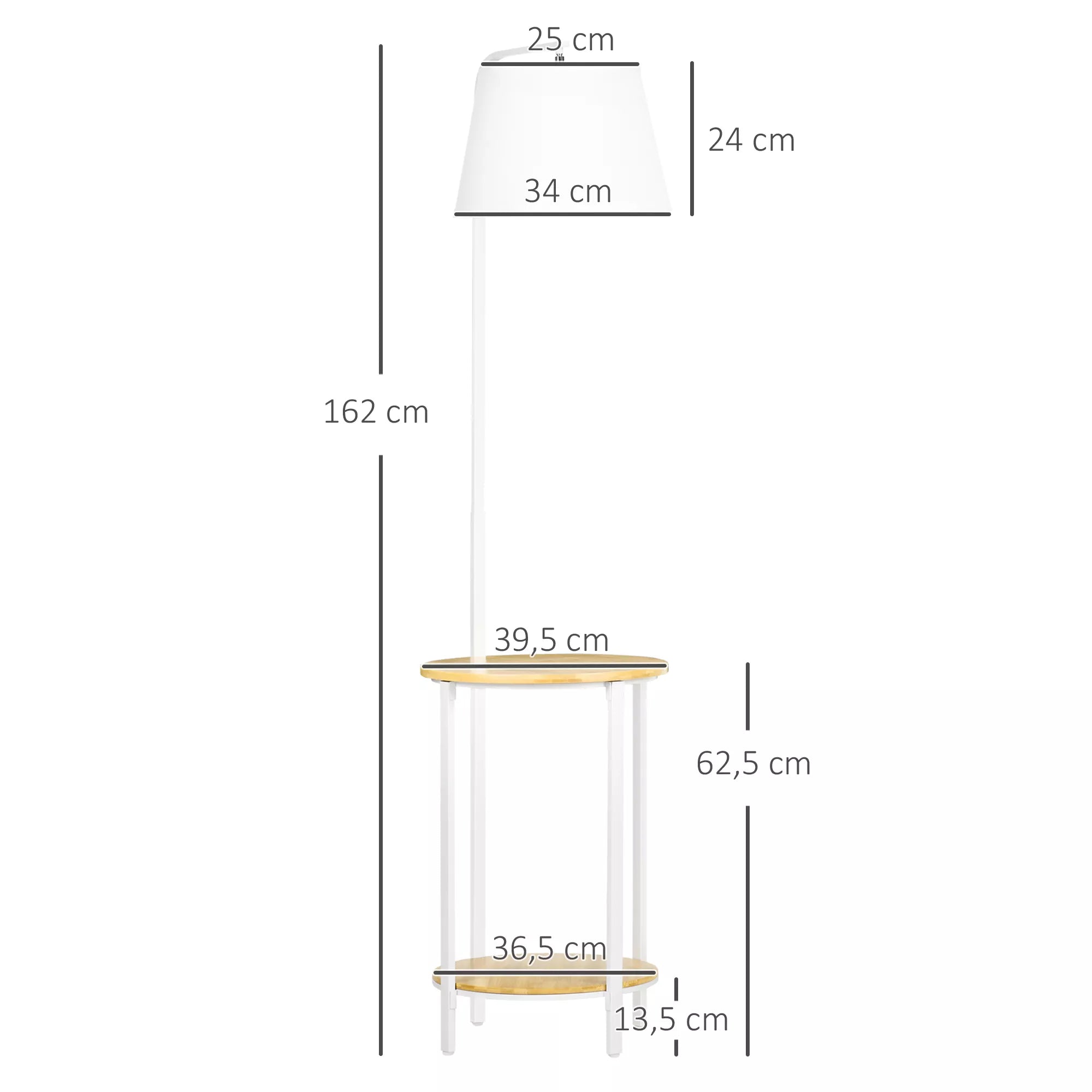 Pastatomas šviestuvas su 2 lentynomis, 162 cm, natūrali ir balta