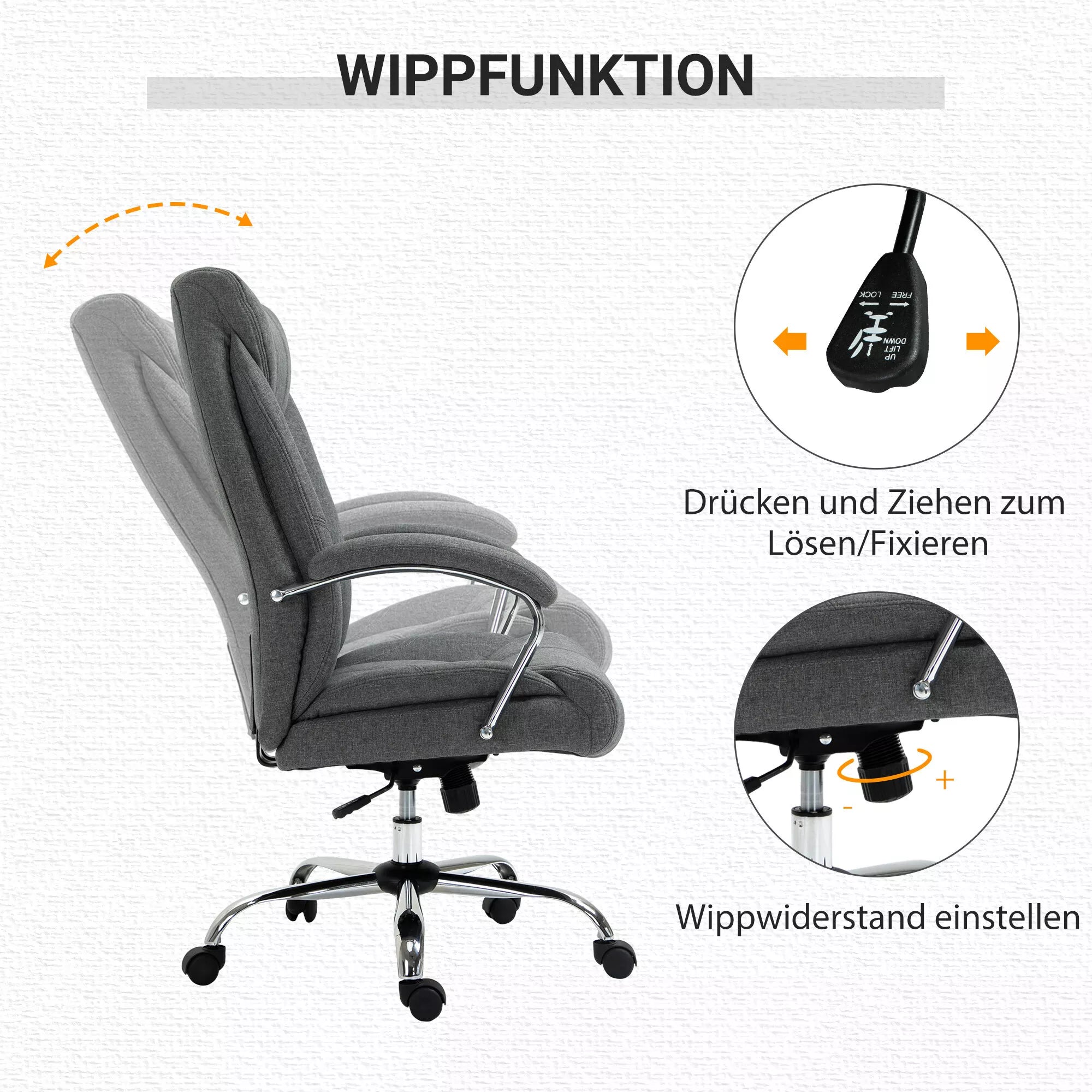 Biuro kėdė su sūpynės funkcija Ergonomiška kėdė su paminkštintais porankiais Galvos atrama Reguliuojamo aukščio biuro kėdė Sukiojama kėdė su atlošu Nailonas Pilka 65 x 78 x 110-118 cm