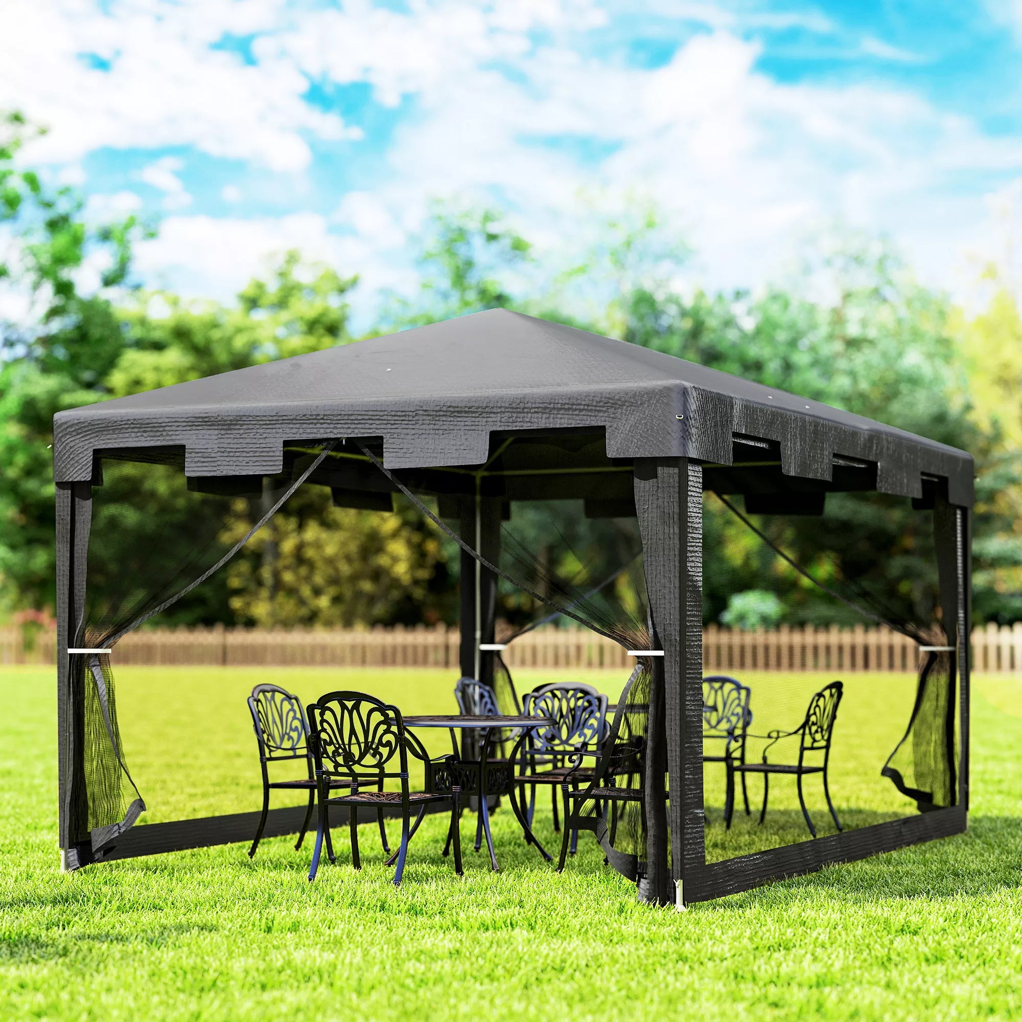 Pavilion sodo palapinė 3 x 3 m Paviljonas, atsparus oro sąlygoms, sulankstomas, 395 cm x 295 cm x 255 cm, juodas