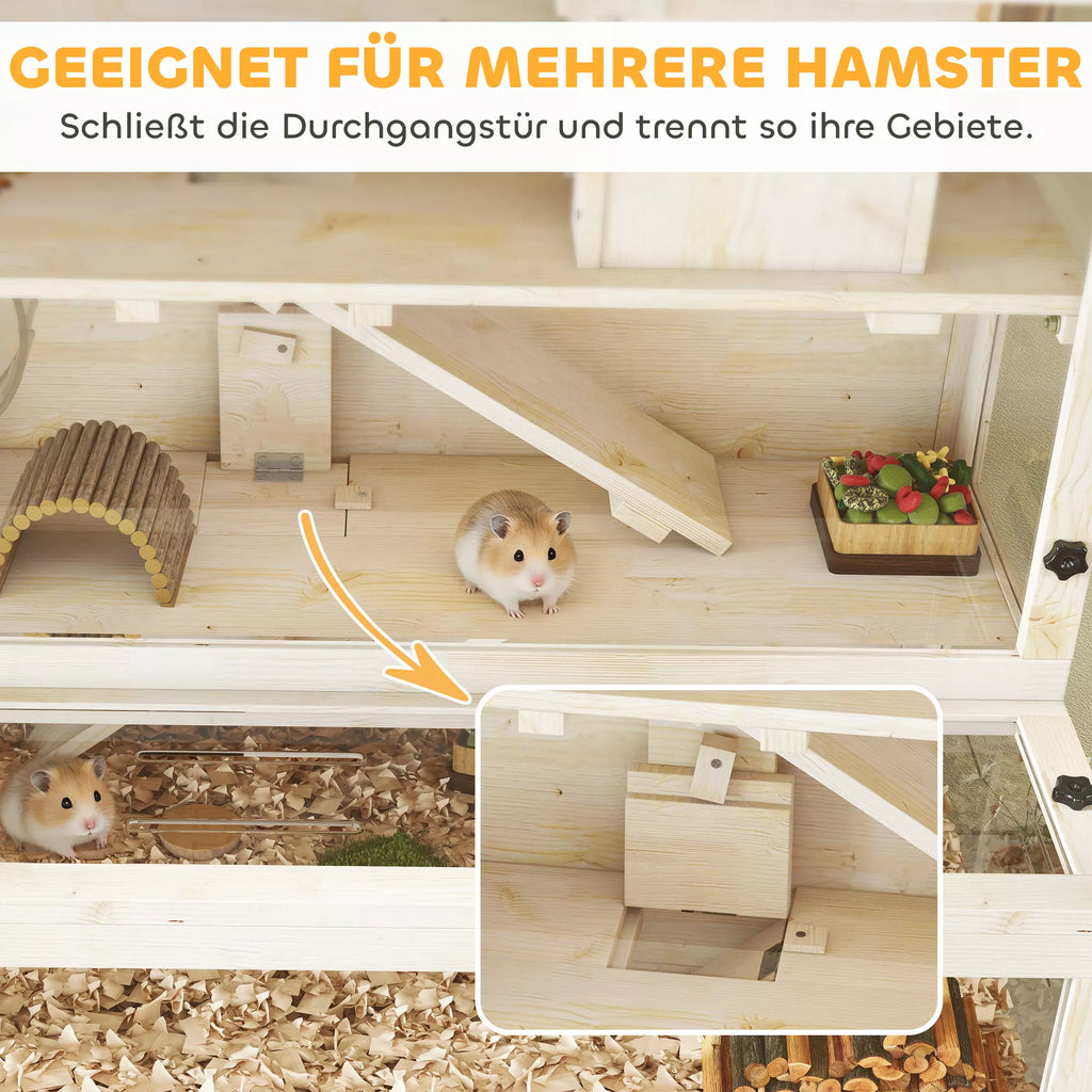 Hamsterio narvelis, 3 lygiai, namelis, priedai, 100 x 50 x 84 cm, keliems smulkiesiems gyvūnams, mediena, plastikas