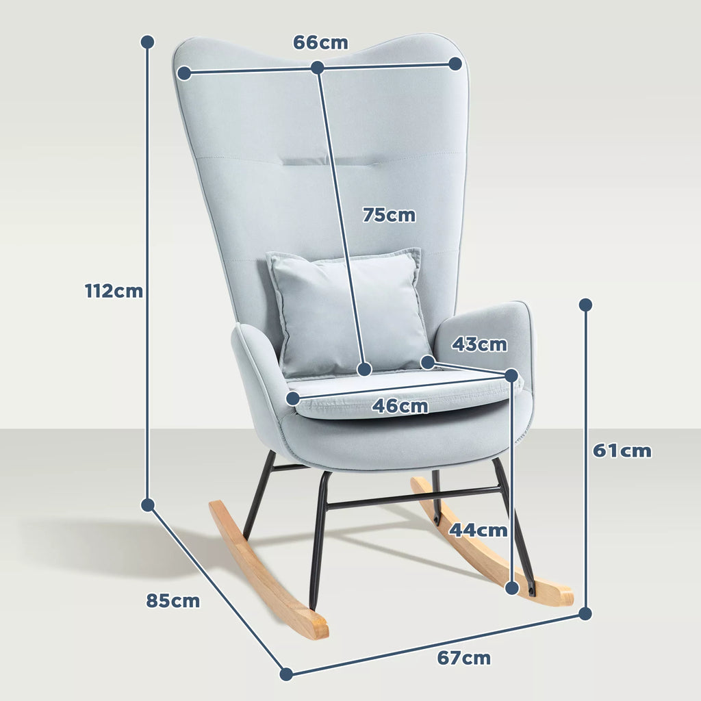 Sūpynės kėdė, minkštas aksominis apmušalas, su juosmens pagalve, atlaiko iki 120 kg svorį, 67 x 85 x 112 cm, šviesiai pilka