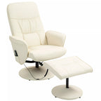 Atlojamas krėslas su pėdų atrama, Ergonominis krėslas su 10 vibracijos taškų, dirbtinė oda, 76 x 81 x 105 cm, kreminės baltos spalvos