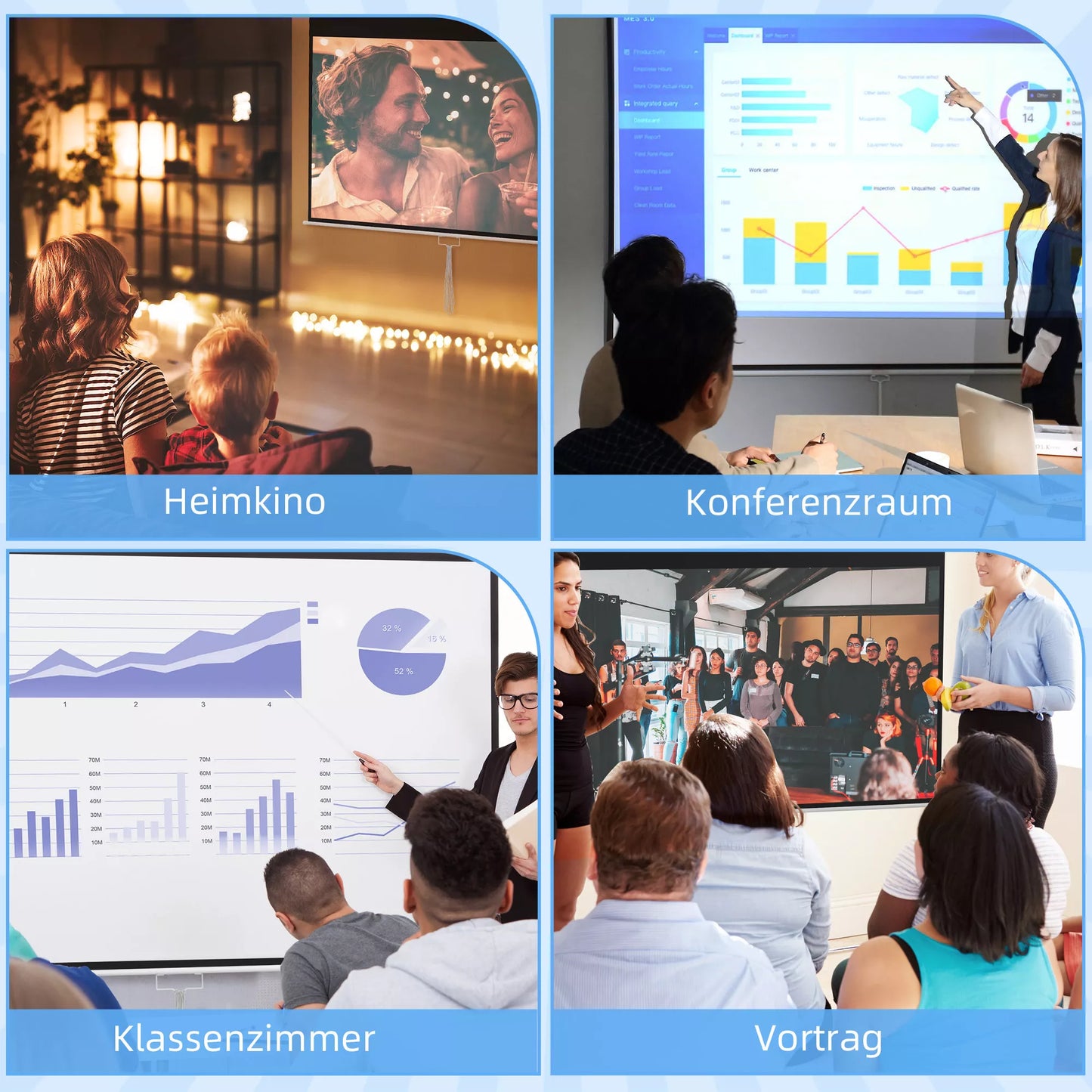 Projektoriaus ekranas, su stovu, sienai arba luboms montuoti, 16:9 formato santykis, 172x96 cm, baltas