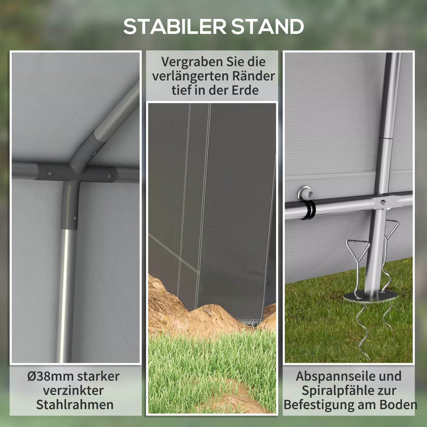 Carport palapinė garažas 3x3 m Neperšlampama garažo palapinė su ritininiu durų ventiliacijos langu Prailginti kraštai Tamsiai pilka