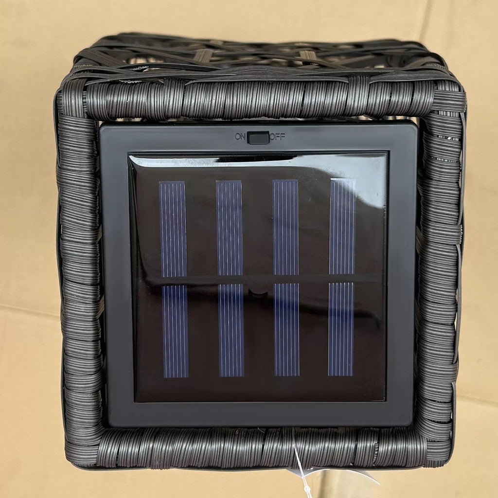 Rotaninis lauko šviestuvas, saulės energija maitinama sodo lempa, automatinis įjungimas, LED, atsparus oro sąlygoms, metalinis rėmas, 20 x 20 x 68 cm, pilkos spalvos