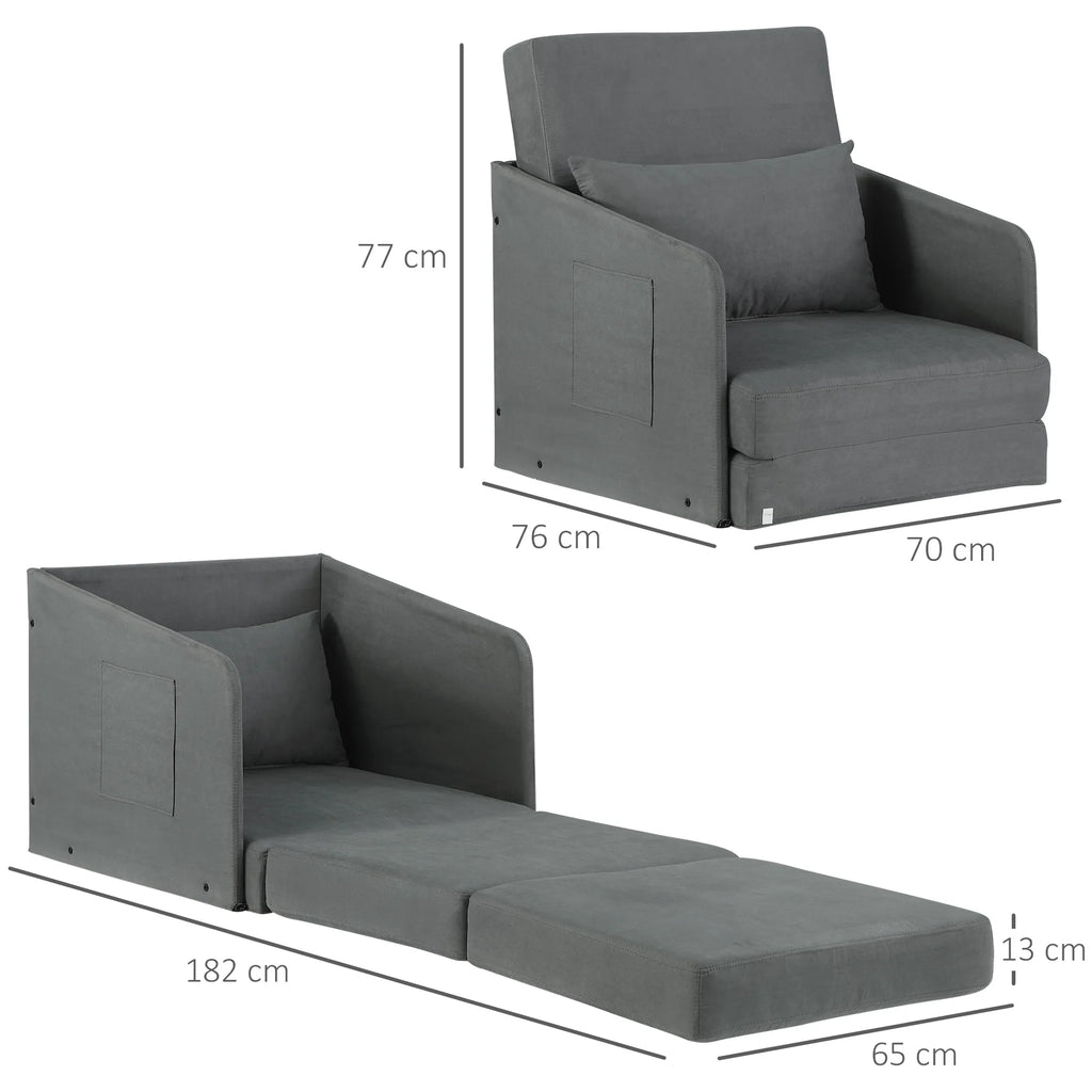 Miegamasis sofos Sofos lova Vienvietė sofa Skalbiama danga 2 šoninės kišenės Pagalvės Metalo Pilka 70 x 76 x 77 cm