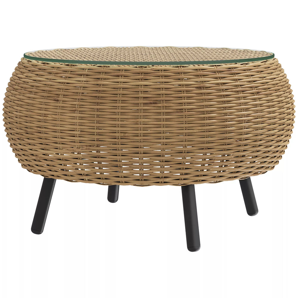 Pagalbinis stalas iš polirattaninio apvalaus kavos stalo Stalas su stikliniu stalviršiu Ø75 x 42 cm Ruda
