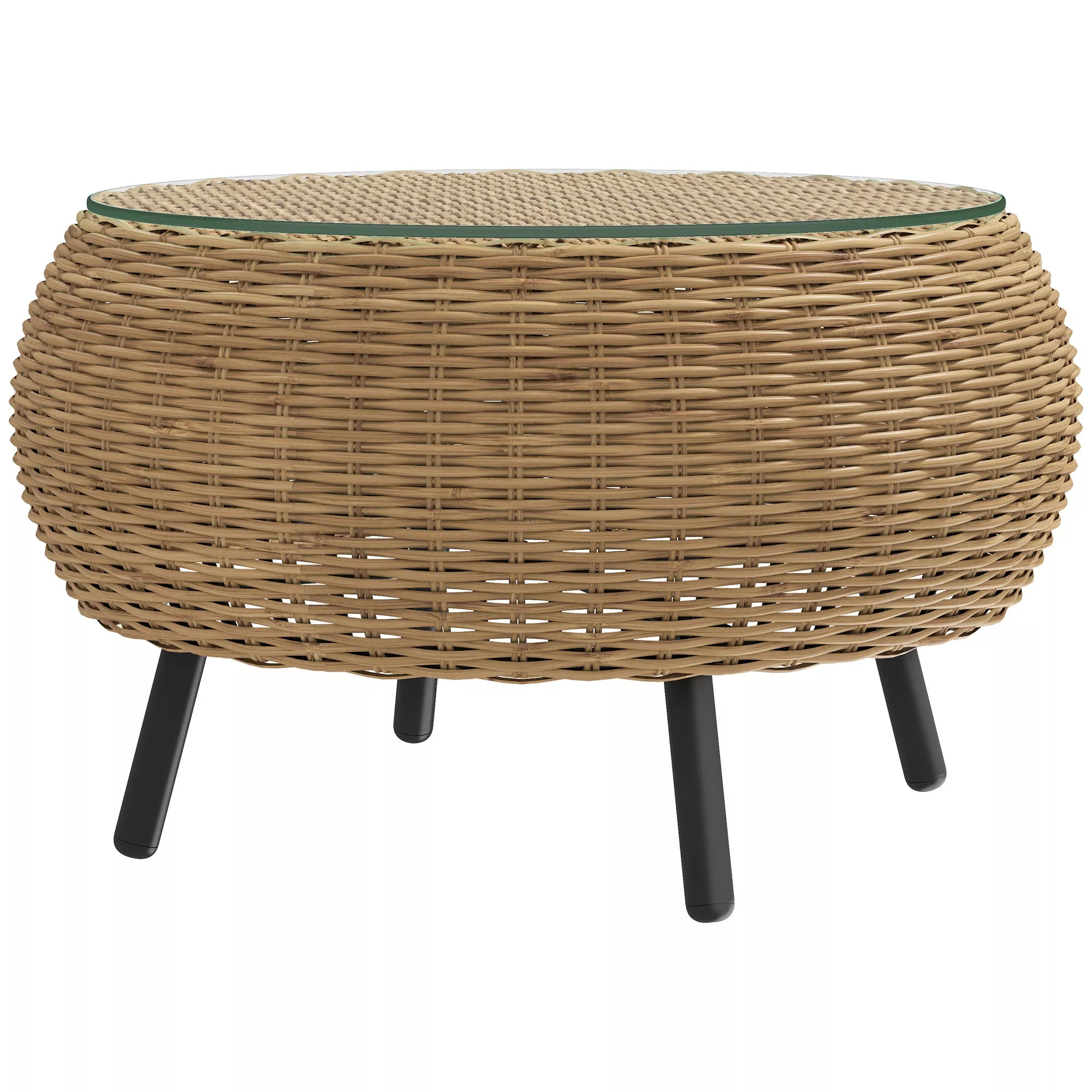 Pagalbinis stalas iš polirattaninio apvalaus kavos stalo Stalas su stikliniu stalviršiu Ø75 x 42 cm Ruda