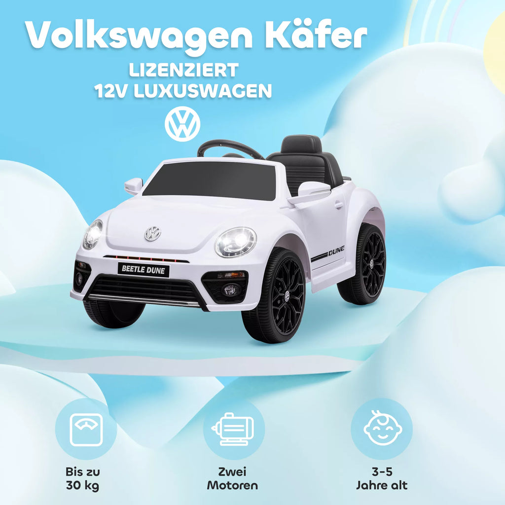 Vaikiškas elektromobilis Volkswagen VW Beetle 3-5 metų vaikams, baltas