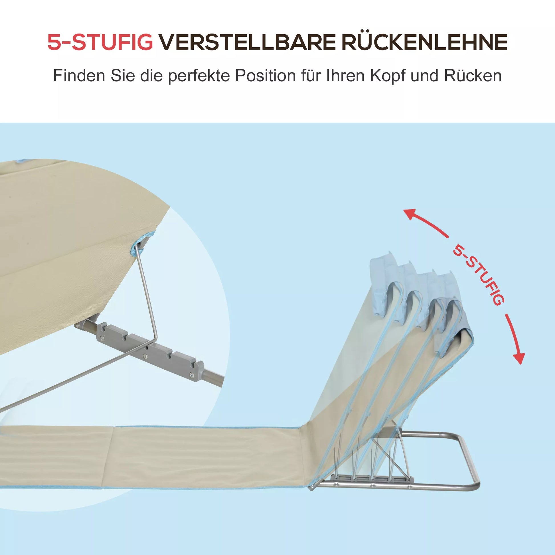 2 vnt. komplektas paplūdimio kilimėlių, reguliuojamų, sulankstomų, 124L x 53B x 37-50H cm, smėlio spalvos