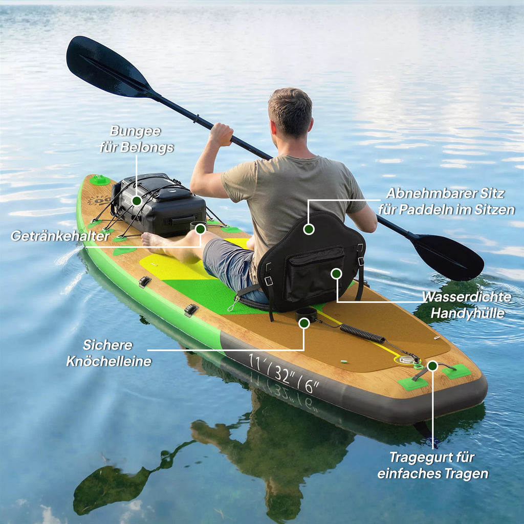 Stand Up Paddling Board Set Pripučiamas 335 cm SUP lentas su kajako sėdyne, reguliuojamu dvigubu irklas ir kojų diržais