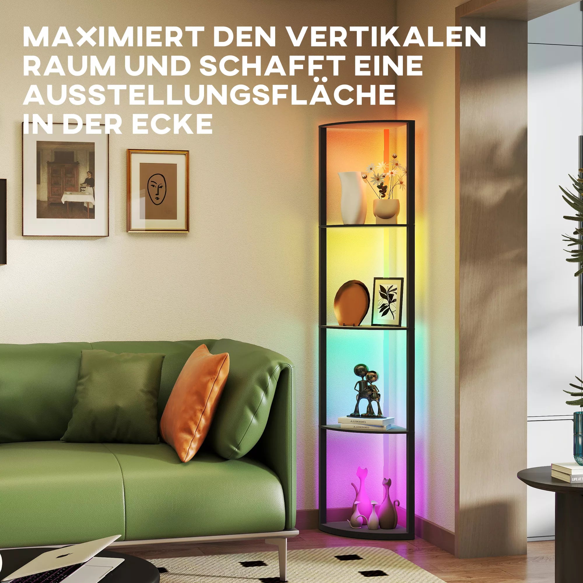 Pastatomas šviestuvas-lentyna su LED RGB apšvietimu, juodas