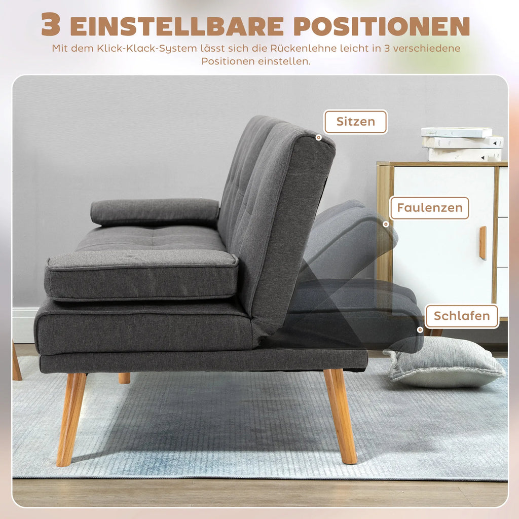 Skandinaviško dizaino trivietė sofa-lova, 2 pagalvėlės, pilka + natūrali spalva