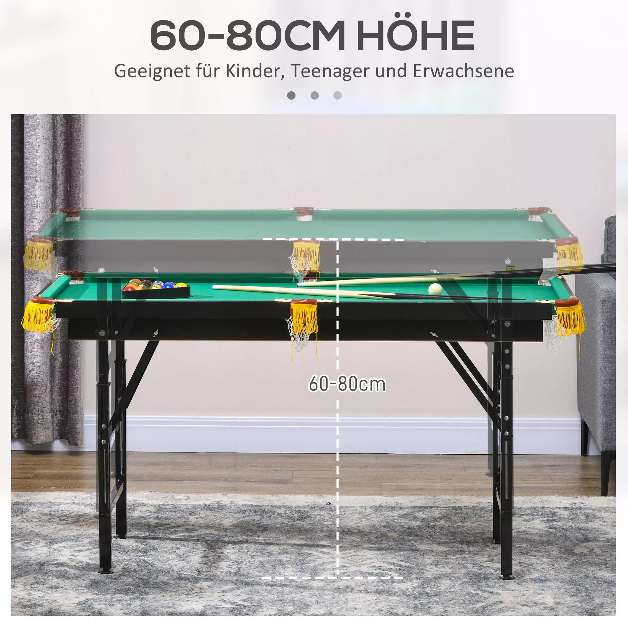 Daugiafunkcis žaidimų stalas Best Sporting 2-in-1, reguliuojamas, 140x63 cm, mėlynas/žalias