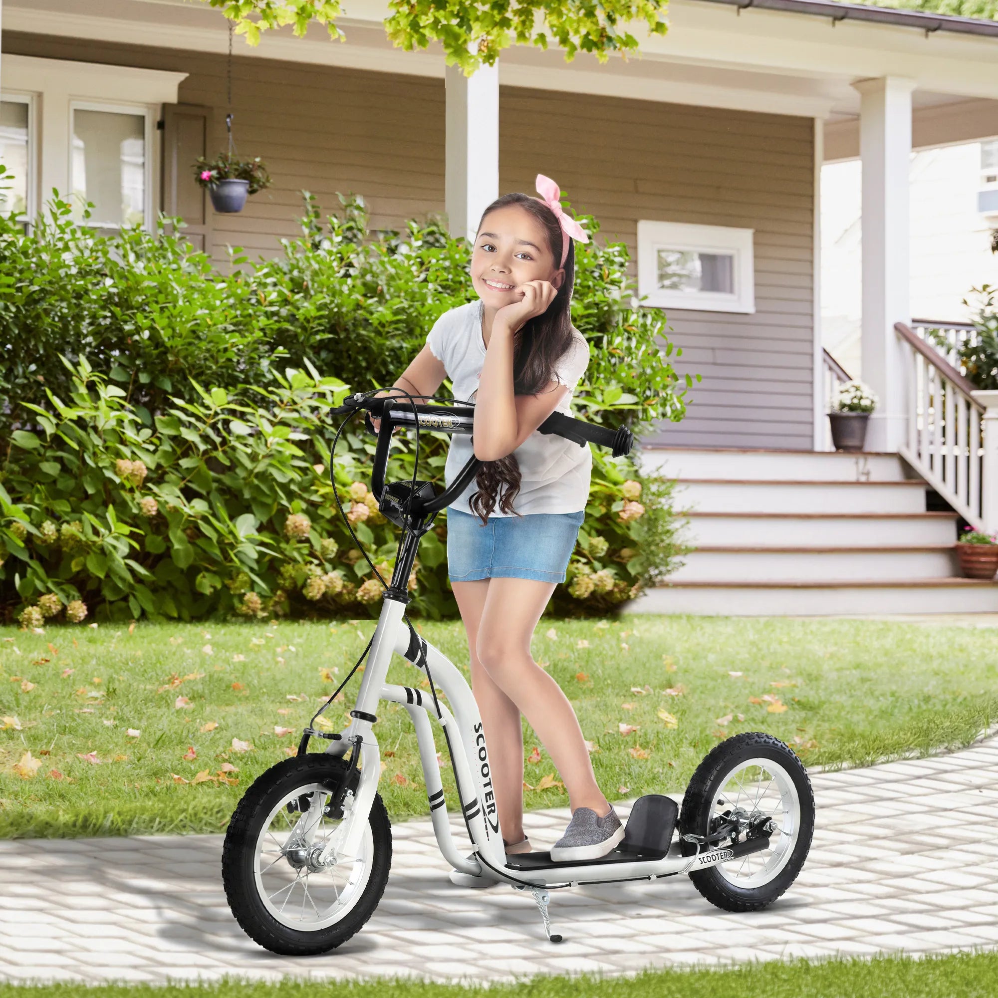 Vaikų paspirtukai nuo 5 metų Scooter Vaikų paspirtukai Paspirtukai Miesto paspirtukai Vaikų paspirtukai Kickboard su pneumatinėmis padangomis 12 colių Guma Aliuminis Balta 120 x 58 x 85-95 cm
