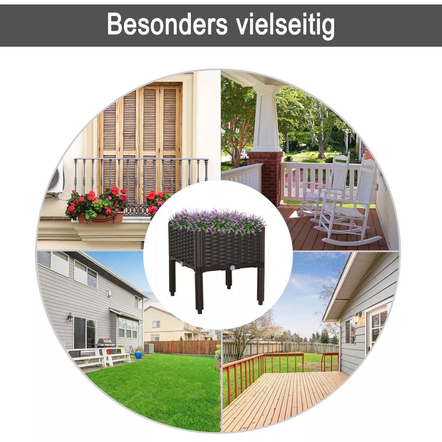 Pakeltas lysvės lovelis, augalų dėžė su drenažo skylutėmis, gėlių dėžė su rotango išvaizda, plastikas, ruda, 40 x 40 x 44 cm