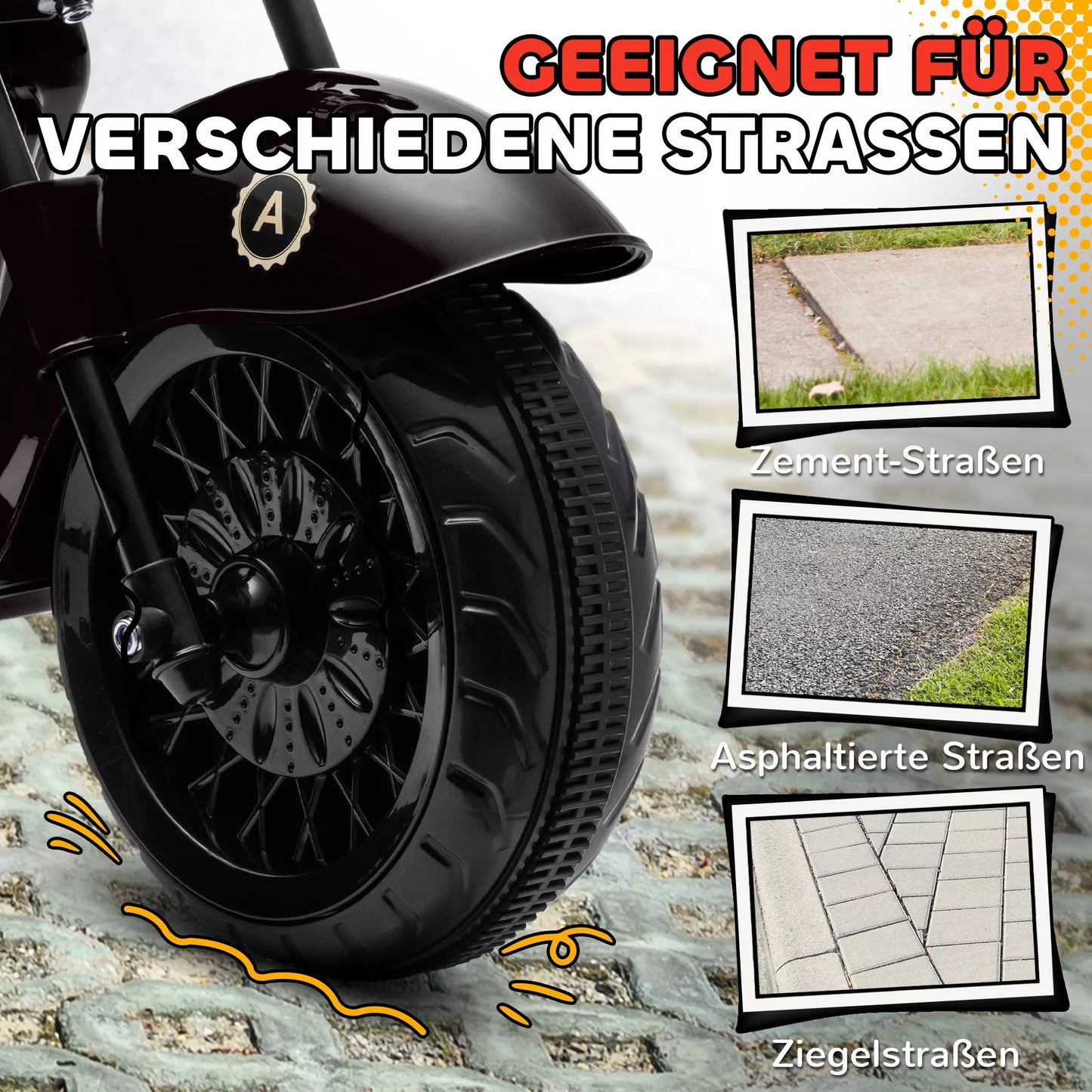 Elektrinis vaikiškas motociklas, 3-5 km/h, Chopper stiliaus, su šviesomis ir muzika, vaikams 3-6 metų, juodos spalvos