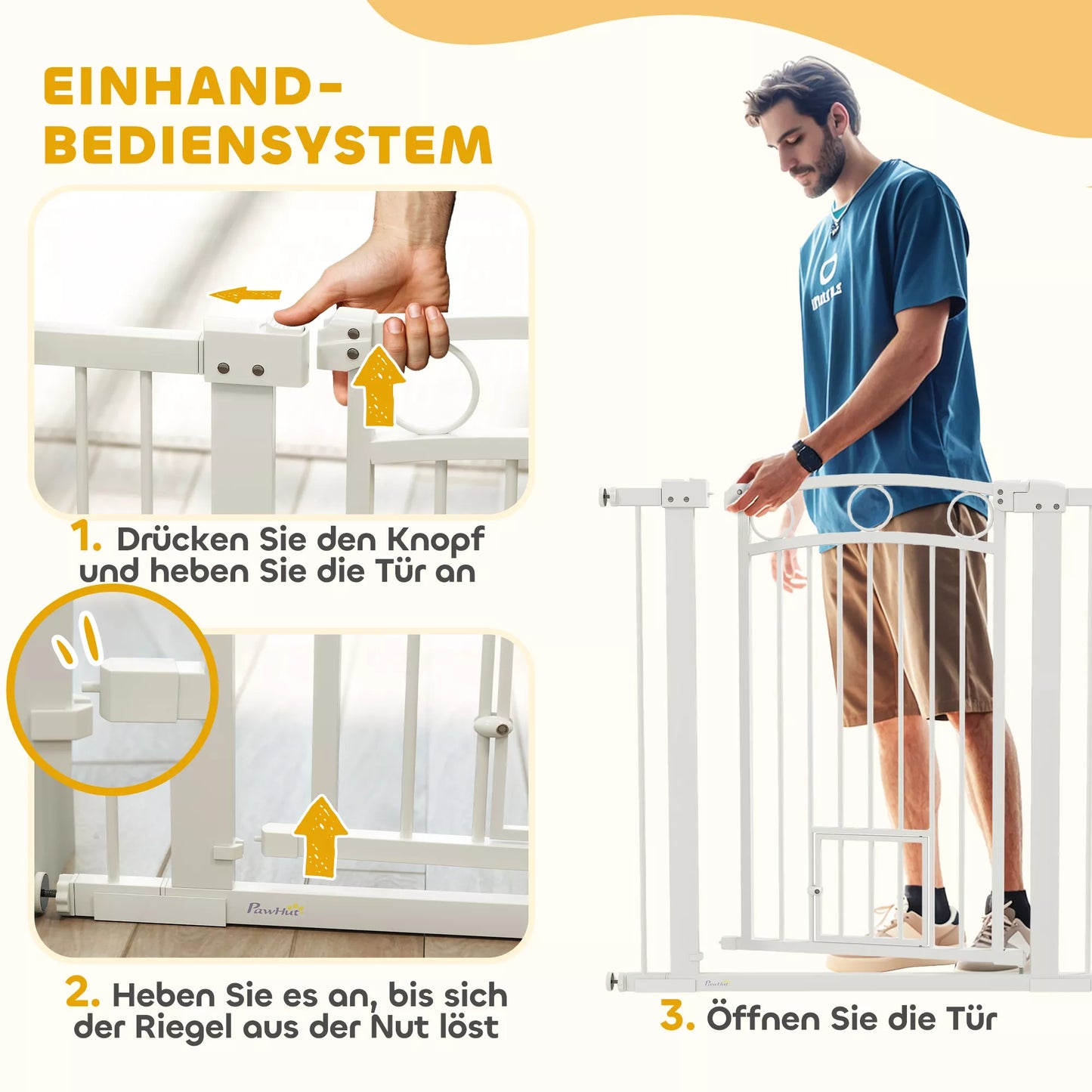 Naminių gyvūnėlių varteliai, 96 cm, apsauginiai varteliai laiptams, reguliuojamas plotis 76–104 cm, su katės durelėmis, skirti laiptams ir durų angoms, balti