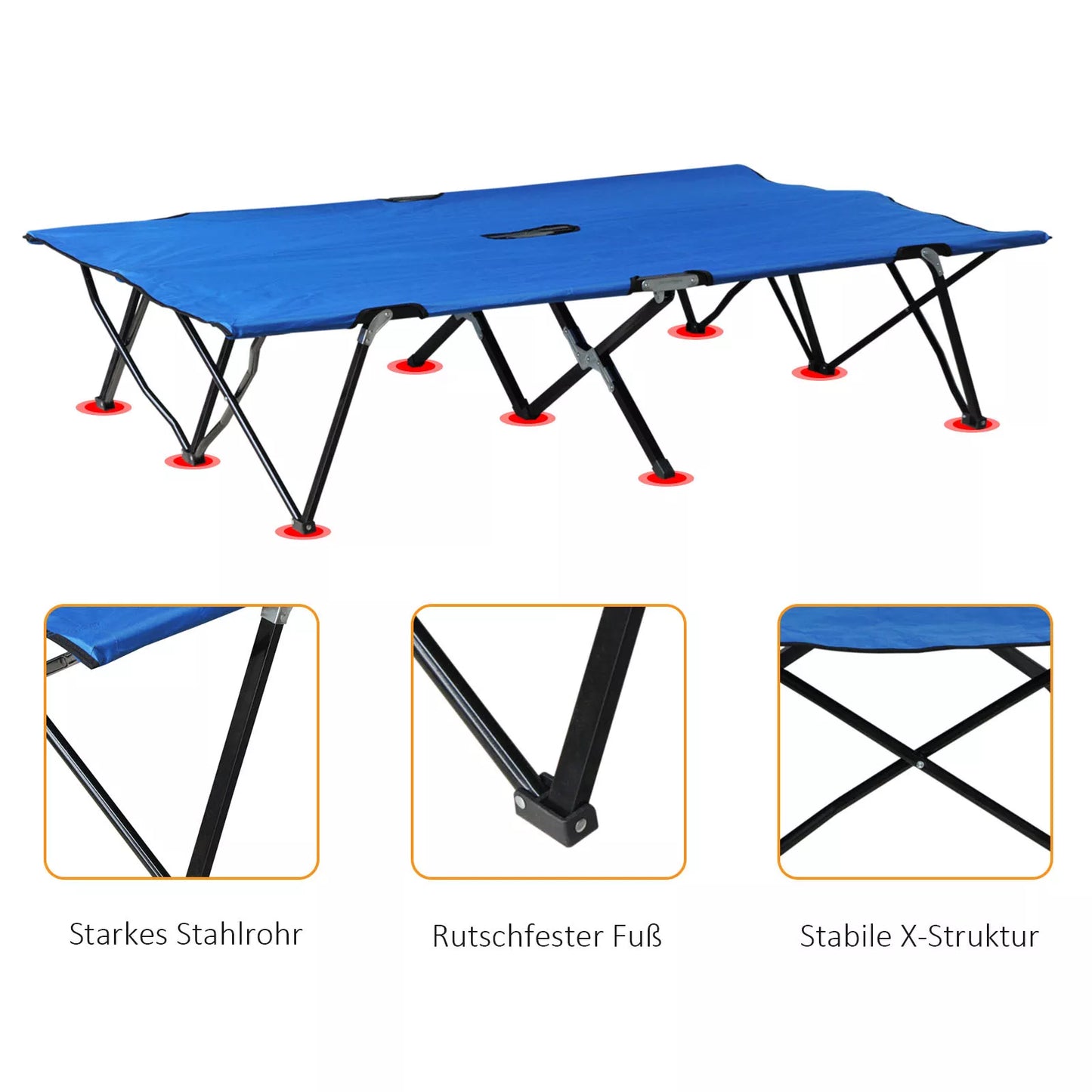 Sulankstoma kempingo lova 2 asmenims Sulankstoma lauko lova su nešimo krepšiu, atlaiko iki 136 kg svorį Plienas Oxford mėlyna + juoda 193 x 125 x 40 cm