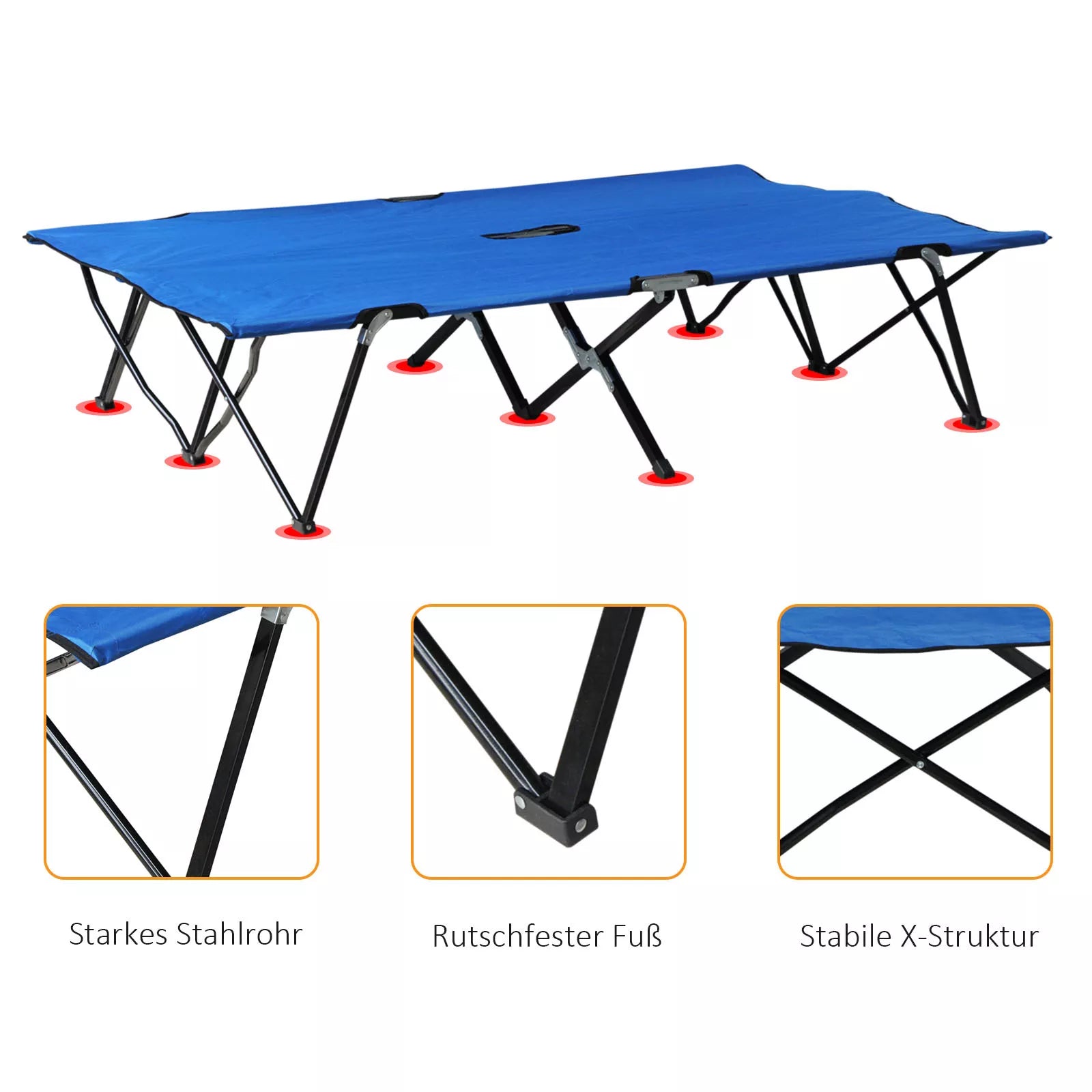 Sulankstoma kempingo lova 2 asmenims Sulankstoma lauko lova su nešimo krepšiu, atlaiko iki 136 kg svorį Plienas Oxford mėlyna + juoda 193 x 125 x 40 cm