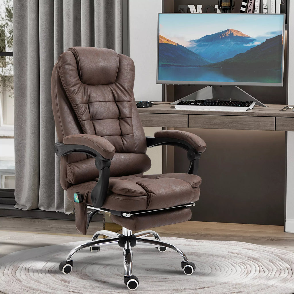 Masažinė biuro kėdė, atlošimo ir šildymo funkcija, pasukama, ergonomiška, iki 120 kg, ruda