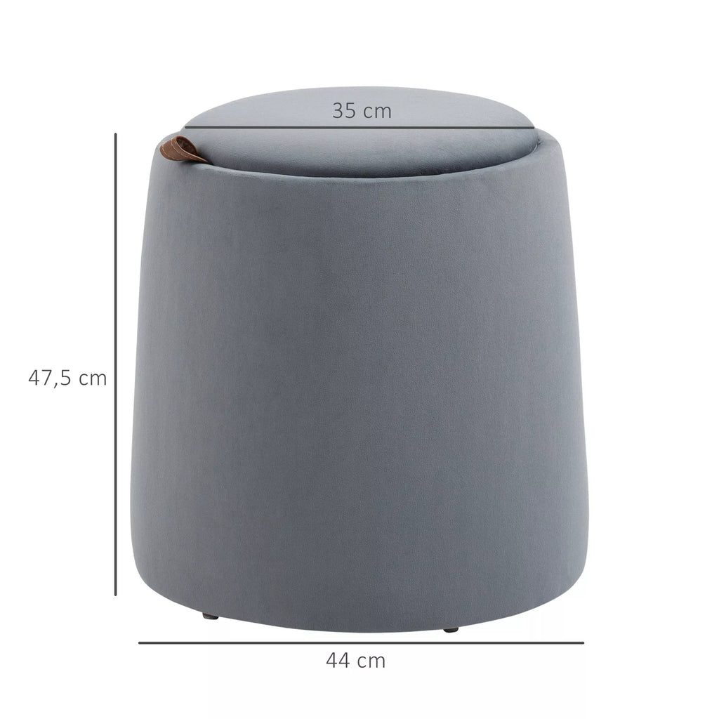 2-in-1 aksominis taburetė su saugojimo vieta ir nuimamu dangčiu Ø44 cm x 47,5 cm Pilka