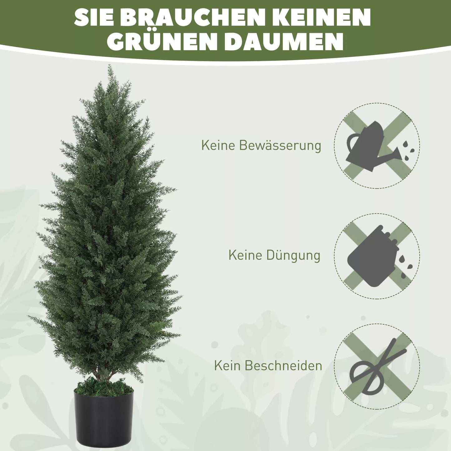2 vnt. dirbtinių kiparisų rinkinys, dirbtiniai medžiai su 831 lapais, su cementiniu vazonu, atsparūs UV spinduliams, dirbtiniai augalai, 90 cm, žali