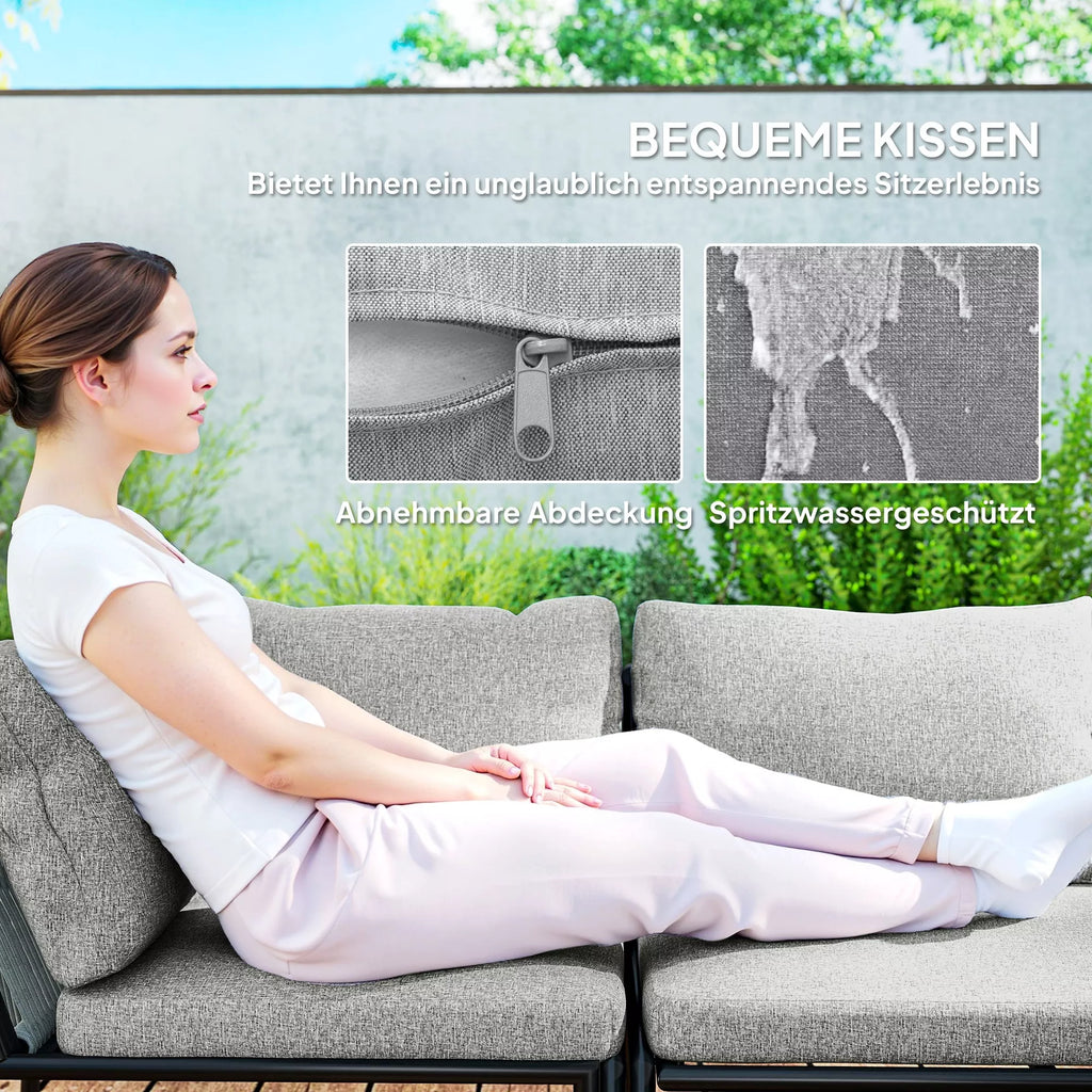 Sodo baldų komplektas Polyrattan Lounge komplektas su kampiniu sofos stalu pagalvėlėmis 6 asmenims Tamsiai pilkos spalvos