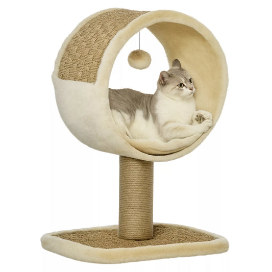 Mažas kačių draskomas medis vienai katei, žaidimų stulpas, laipiojimo medis, džiutas, chaki+šviesiai rudas, 40 x 30 x 56 cm