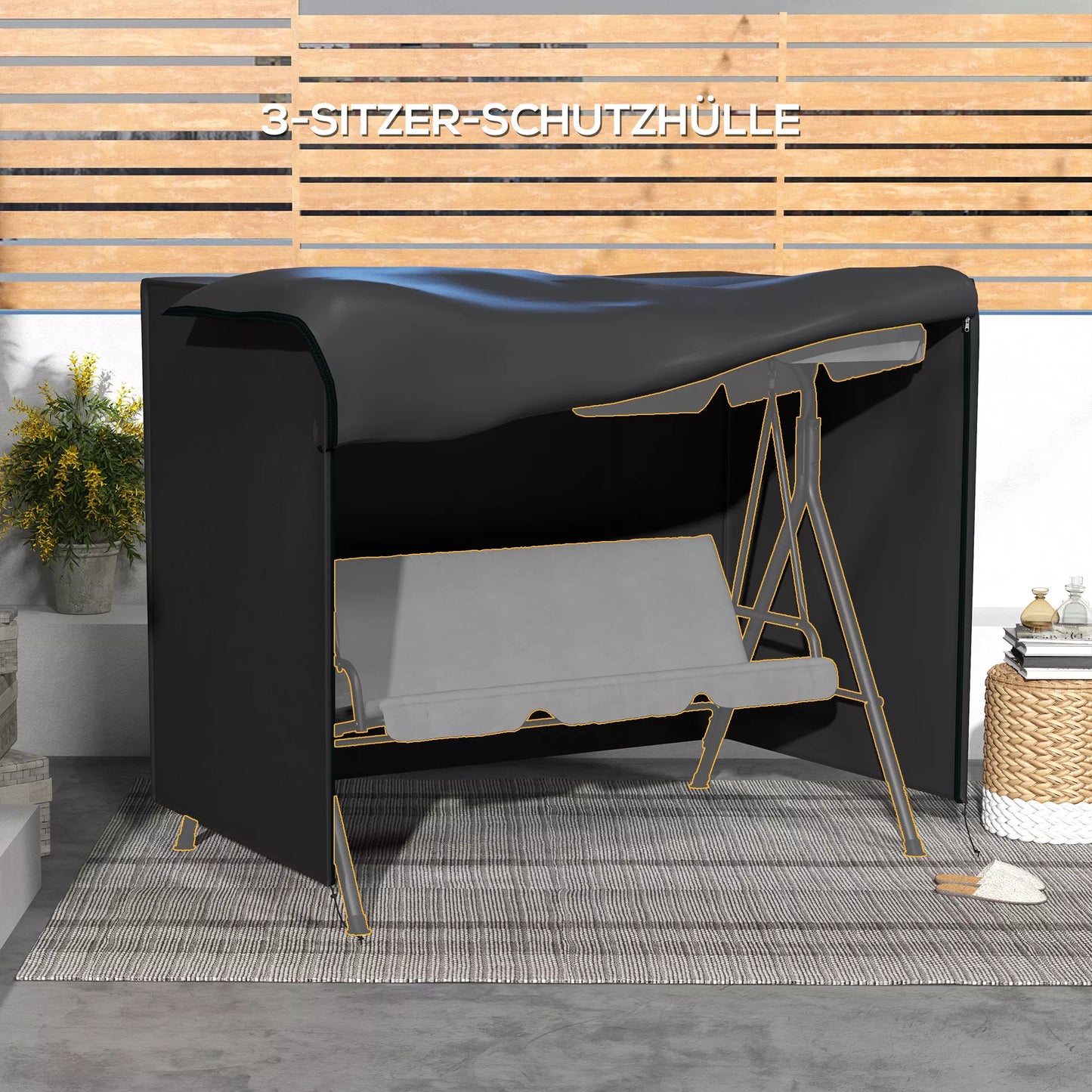 Atsparus vandeniui užvalkalas sodo supynėms (Hollywood tipo), juodas, 205 x 124 x 164 cm