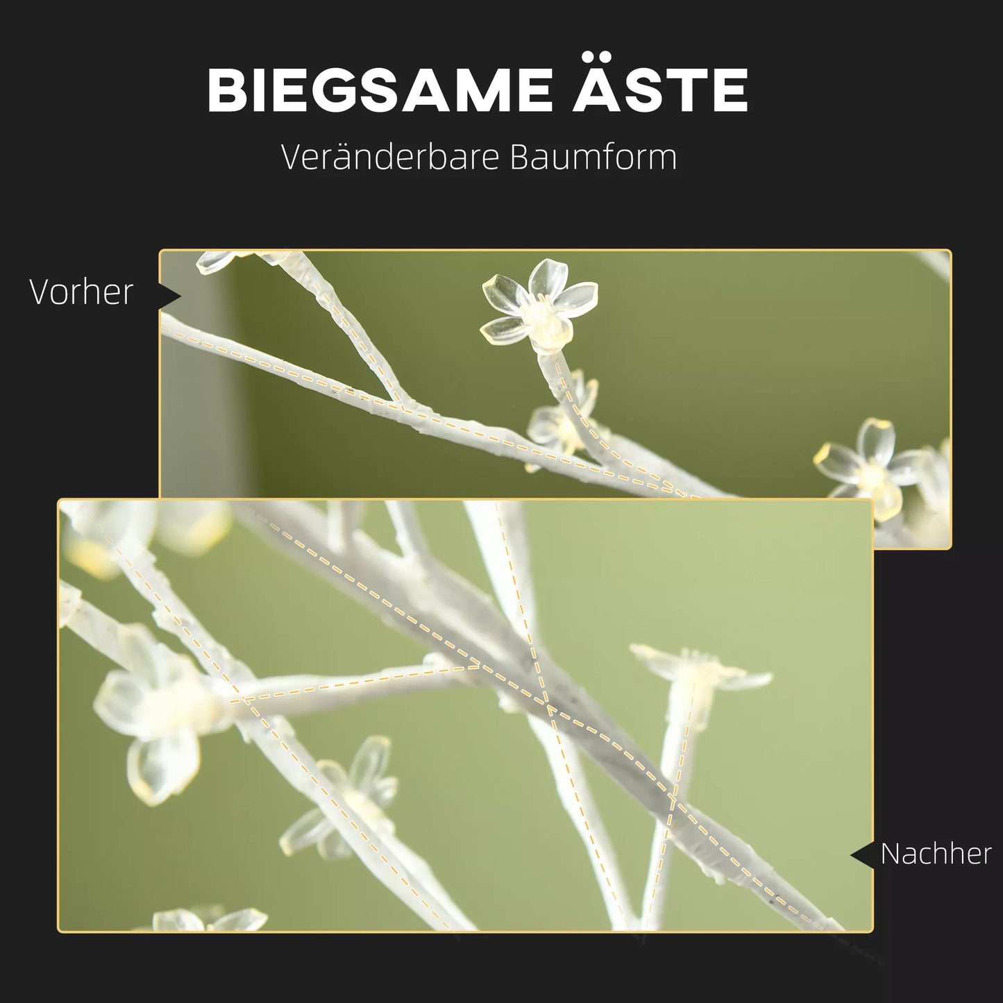 Dirbtinis medis, dirbtinė beržo imitacija, su 180 LED, 3 ryškumo lygiais, šilta balta, su realistine žieve, 21,5 x 21,5 x 180 cm