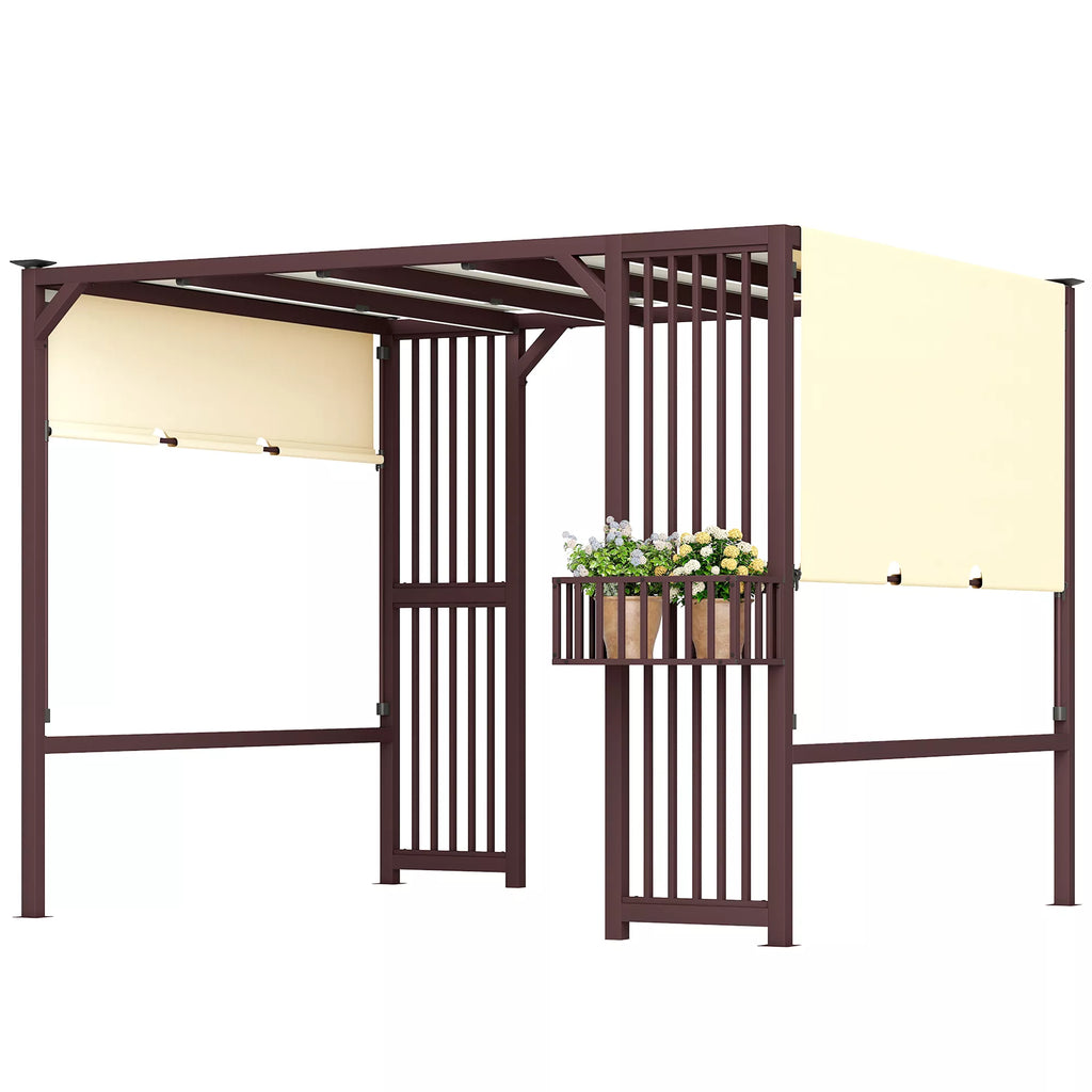 Pergola paviljonas 3x2,5 m UV 30+Stabilus, atsparus žiemos sąlygoms, su reguliuojamu stumdomu stogu, tamsiai rudos spalvos